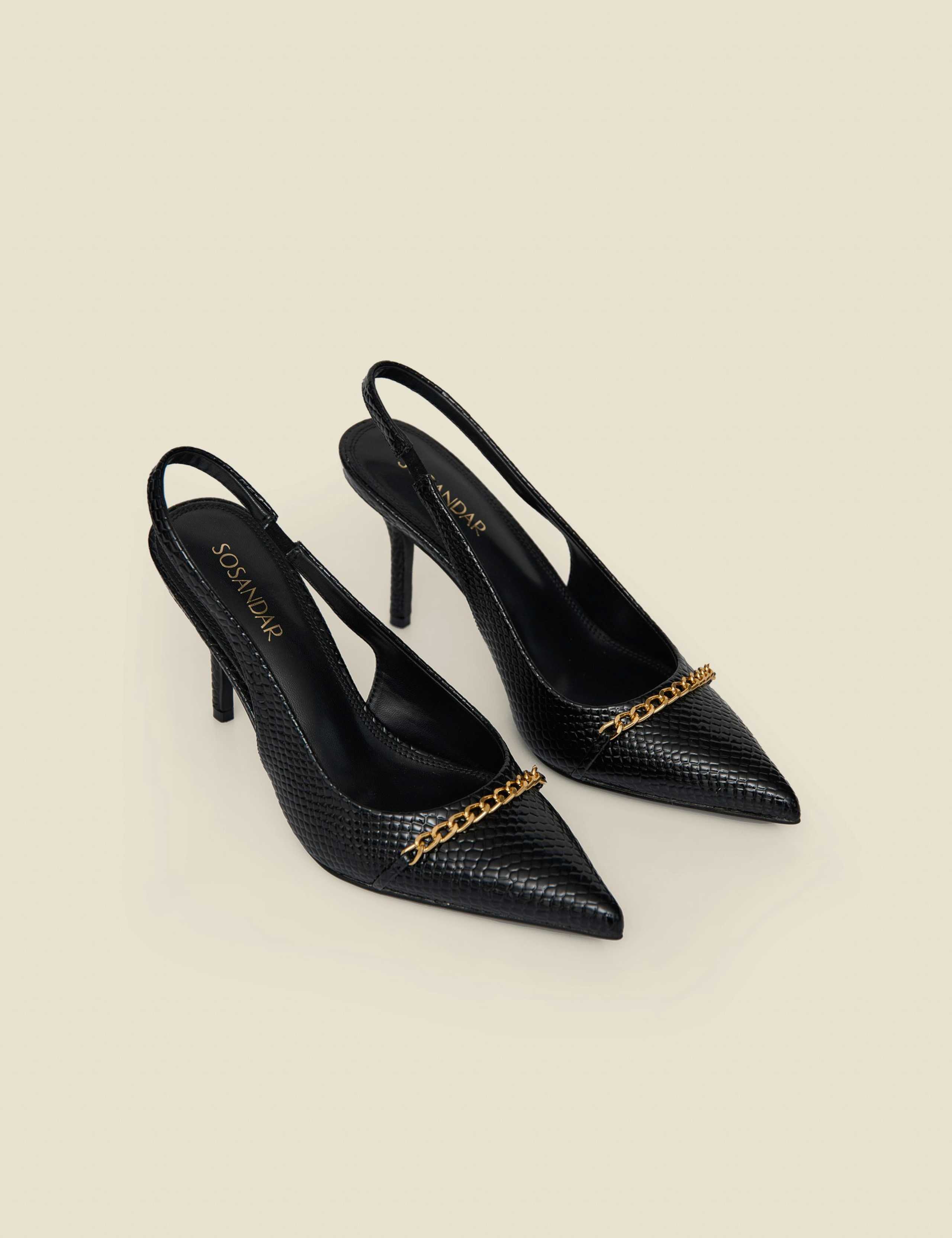 Croc Chain Stiletto Pointed Slingback Shoes 2 of 4