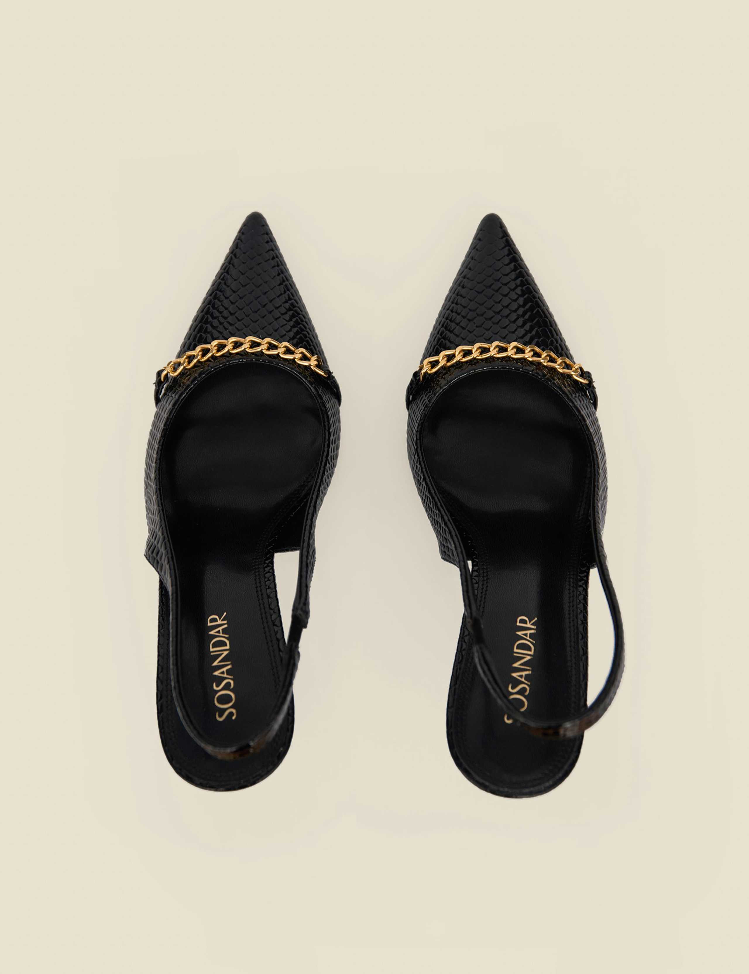 Croc Chain Stiletto Pointed Slingback Shoes 3 of 4