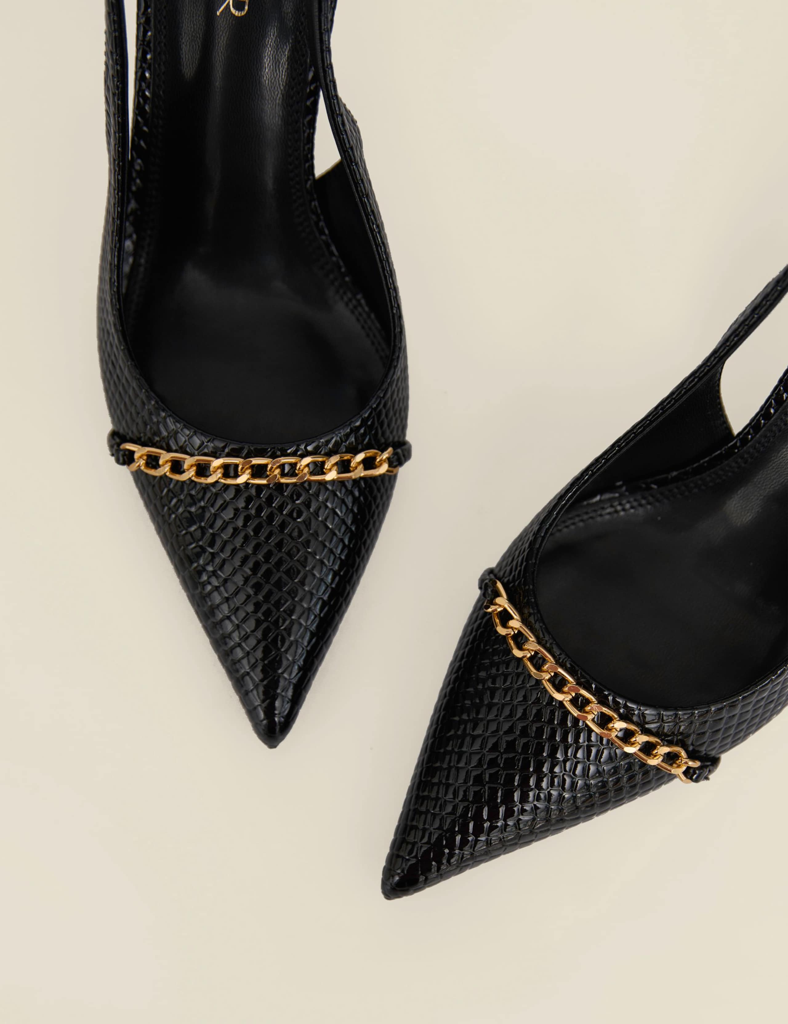 Croc Chain Stiletto Pointed Slingback Shoes 4 of 4
