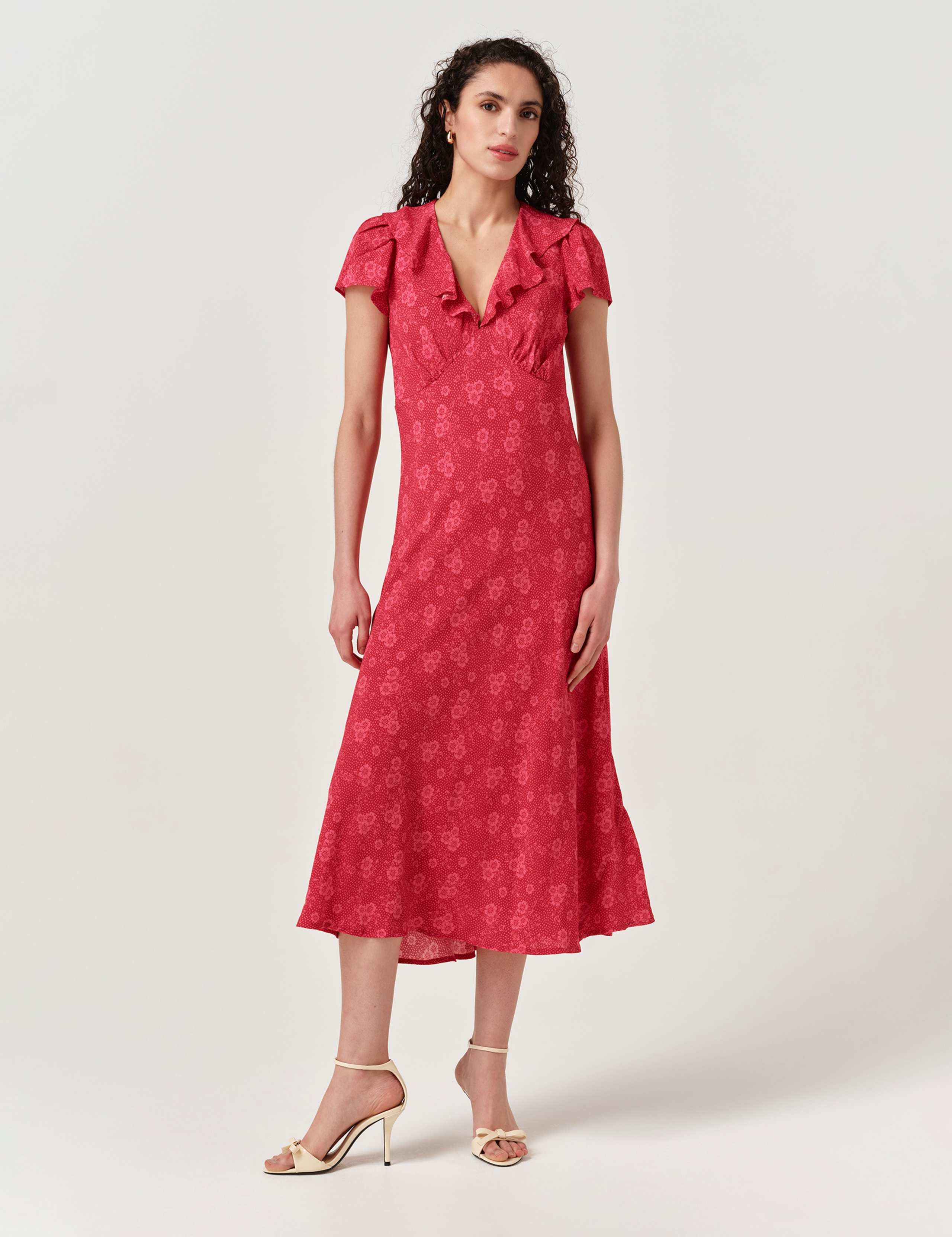 Crepe Floral V-Neck Midi Tea Dress 1 of 5