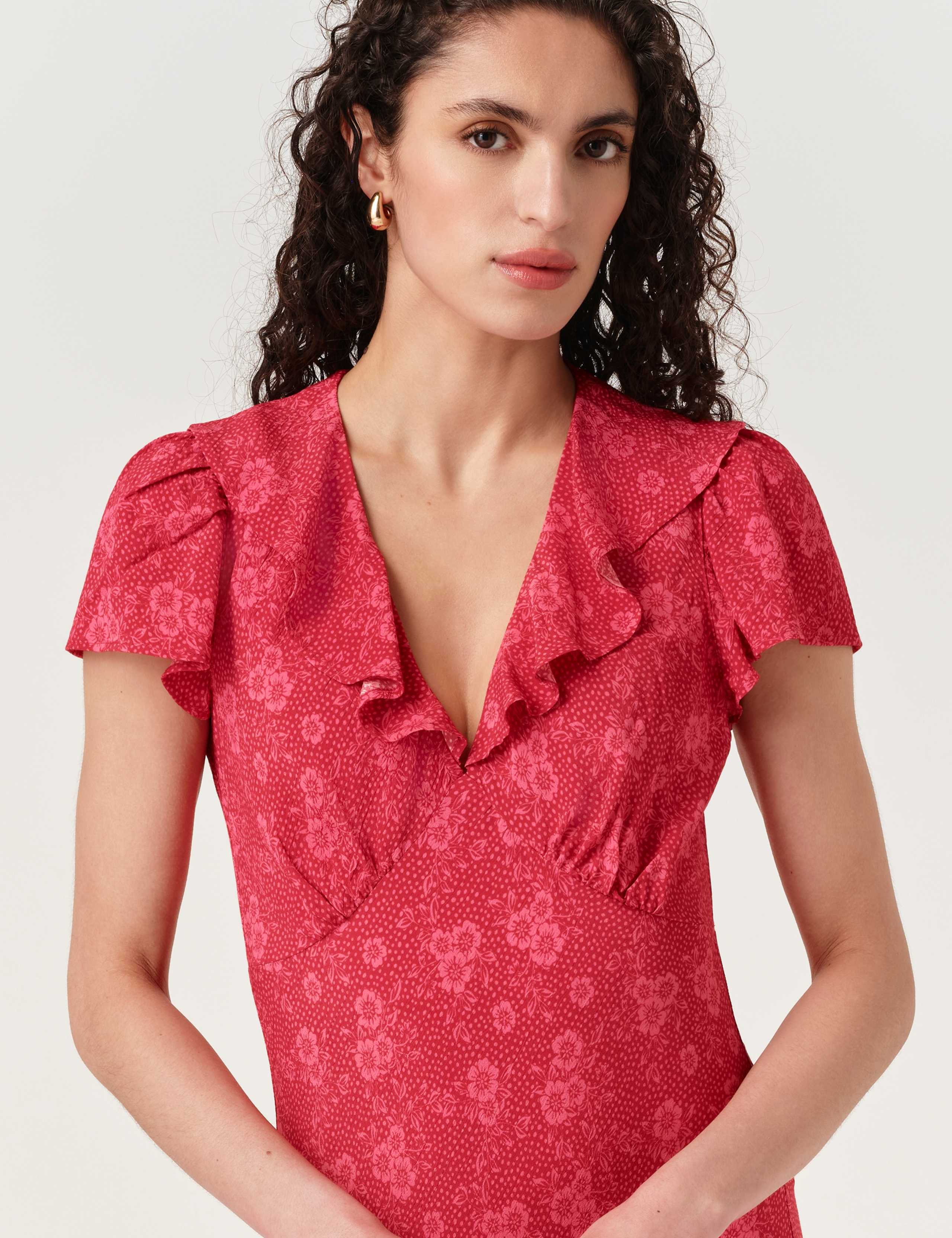 Crepe Floral V-Neck Midi Tea Dress 2 of 5