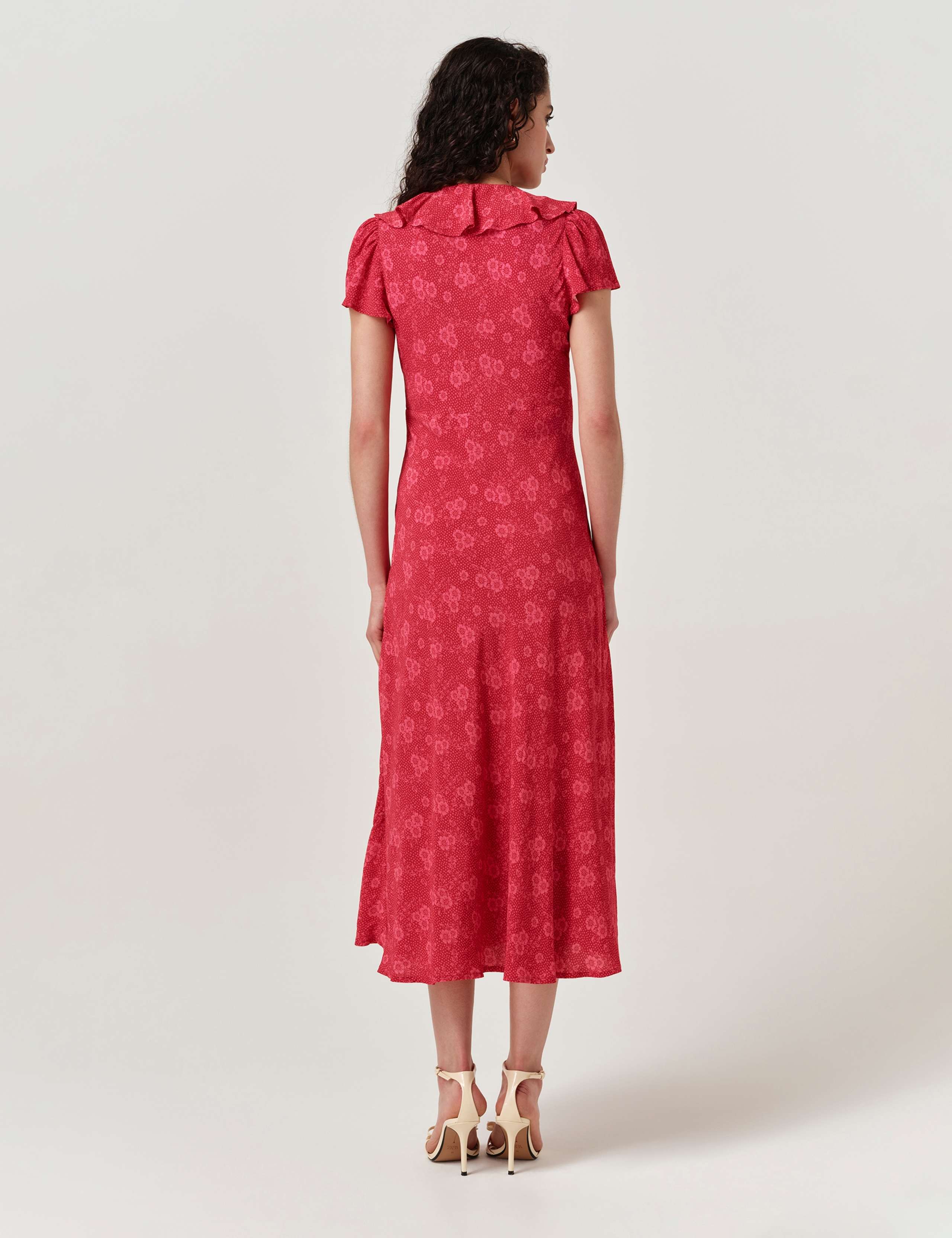 Crepe Floral V-Neck Midi Tea Dress 4 of 5
