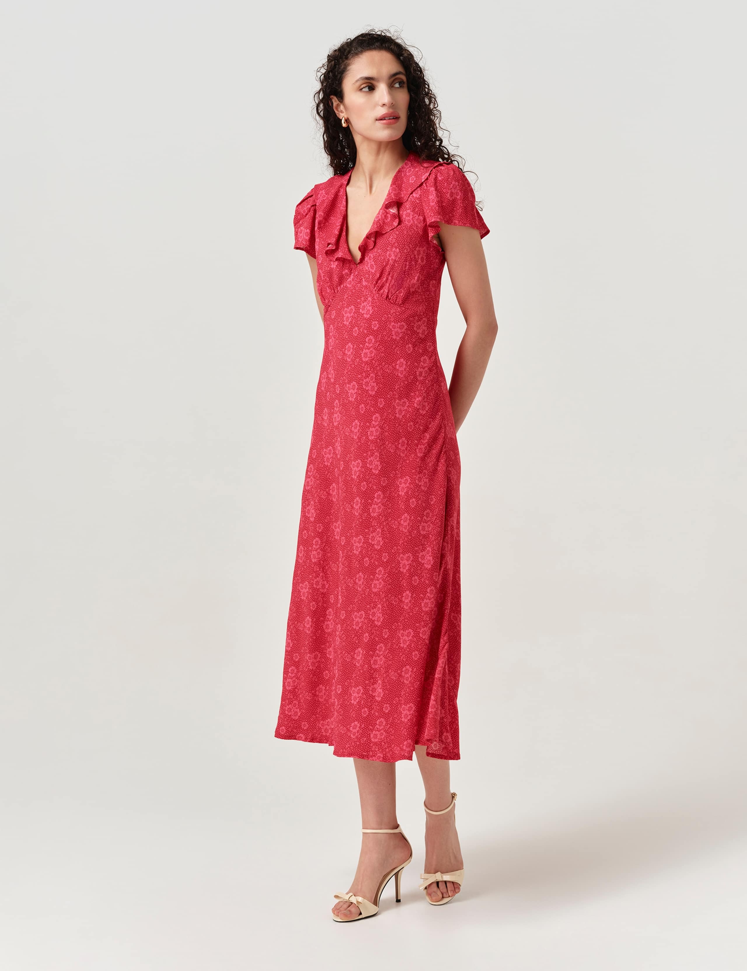 Crepe Floral V-Neck Midi Tea Dress 5 of 5