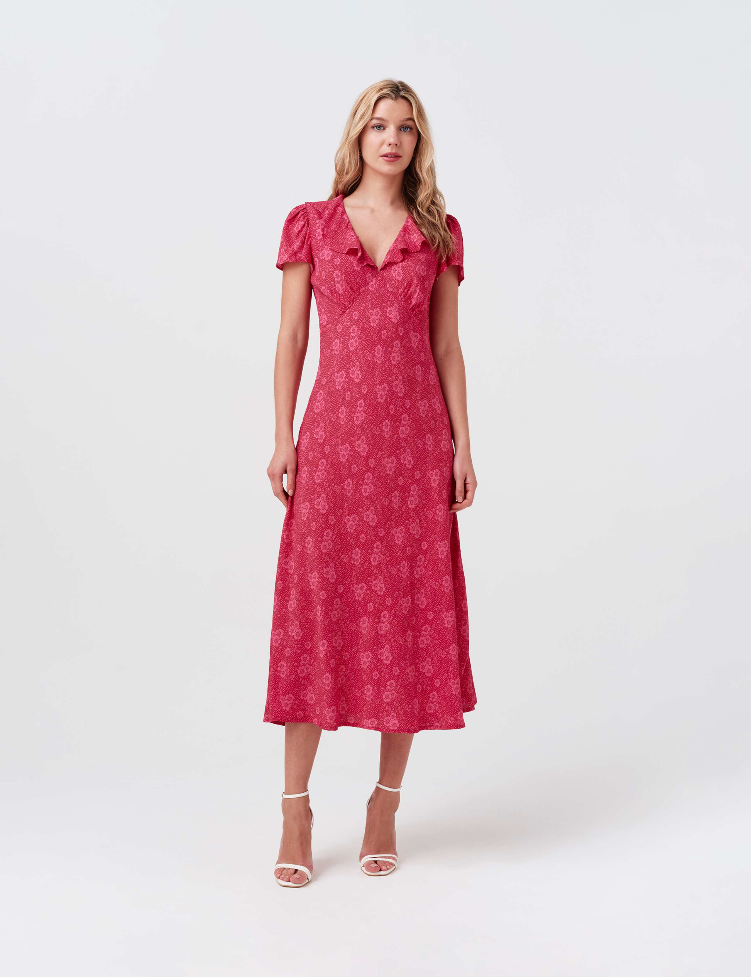 Crepe Floral V-Neck Midi Tea Dress 6 of 8