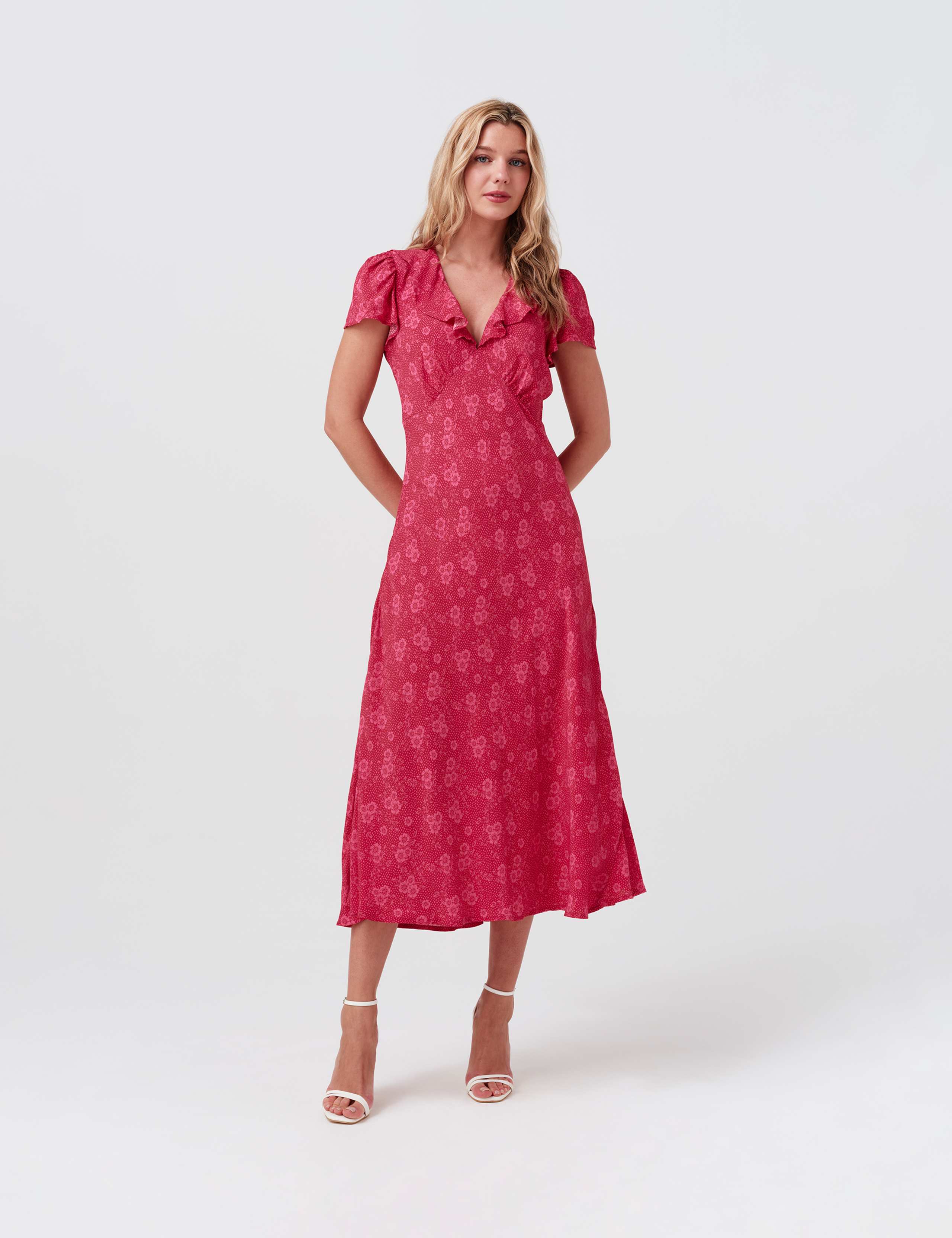 Crepe Floral V-Neck Midi Tea Dress 7 of 8