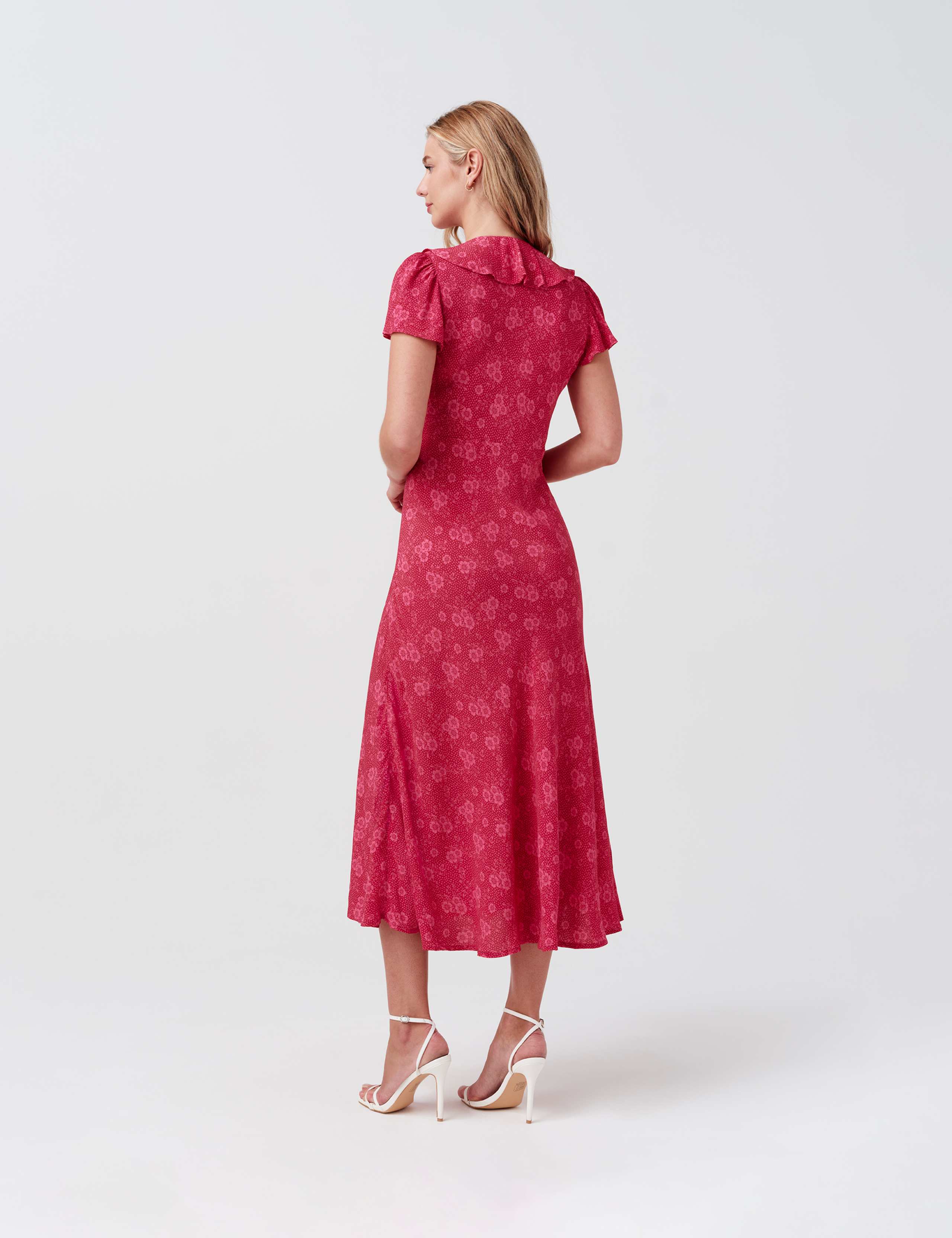 Crepe Floral V-Neck Midi Tea Dress 8 of 8