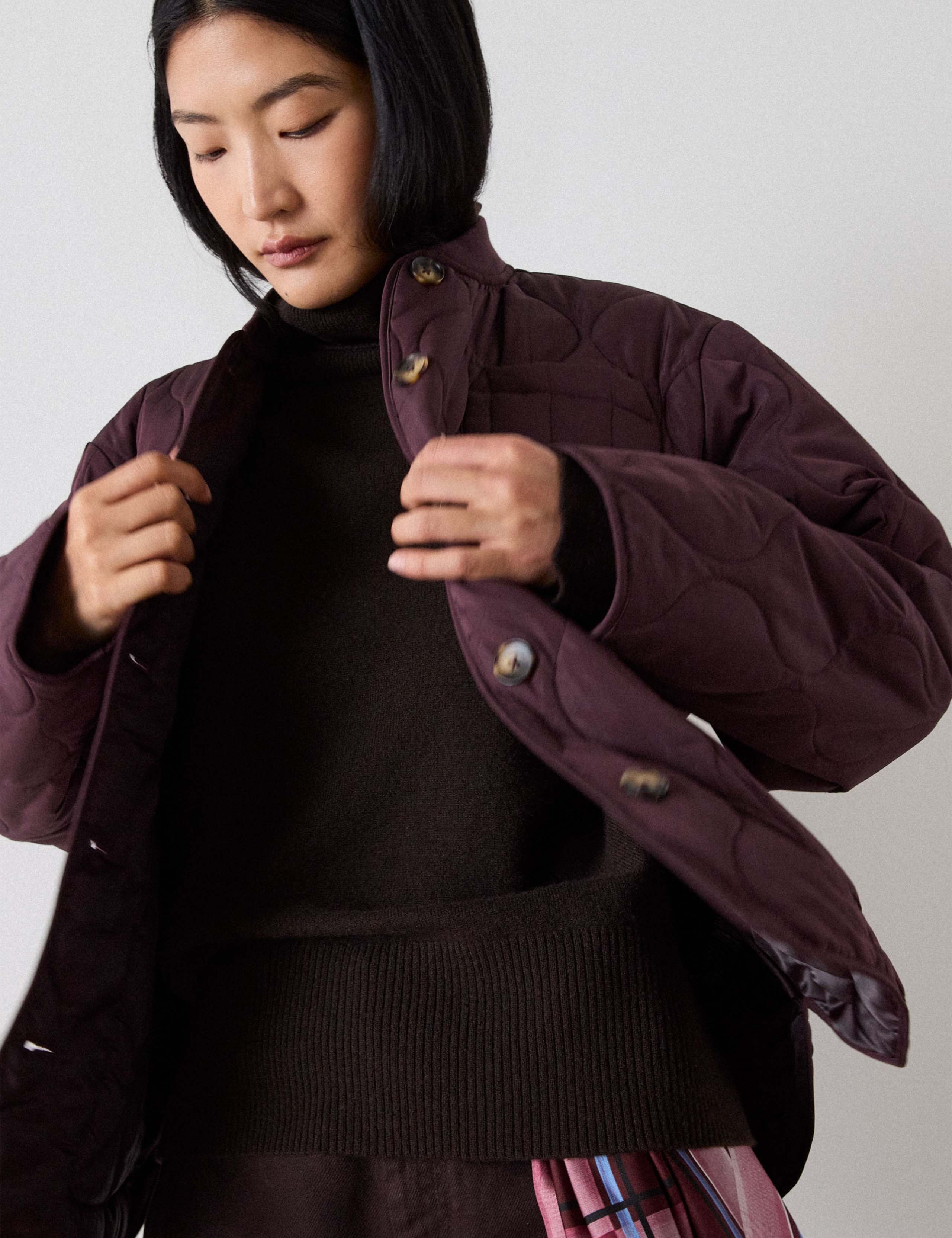 Quilted Bomber Collar Button Through Coat 3 of 5