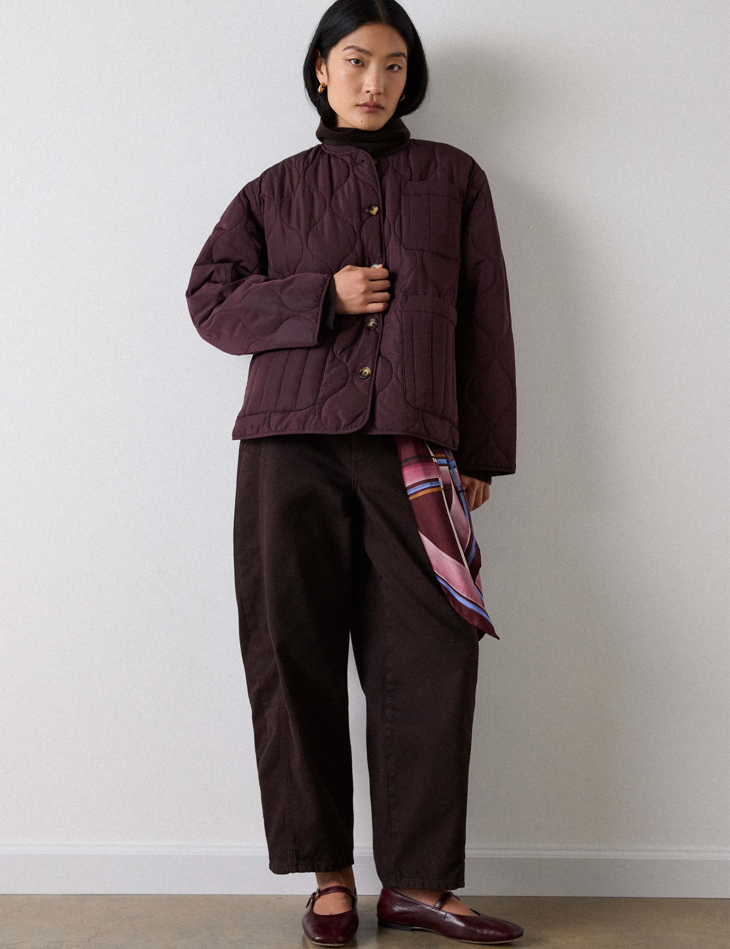 Quilted Bomber Collar Button Through Coat 4 of 5