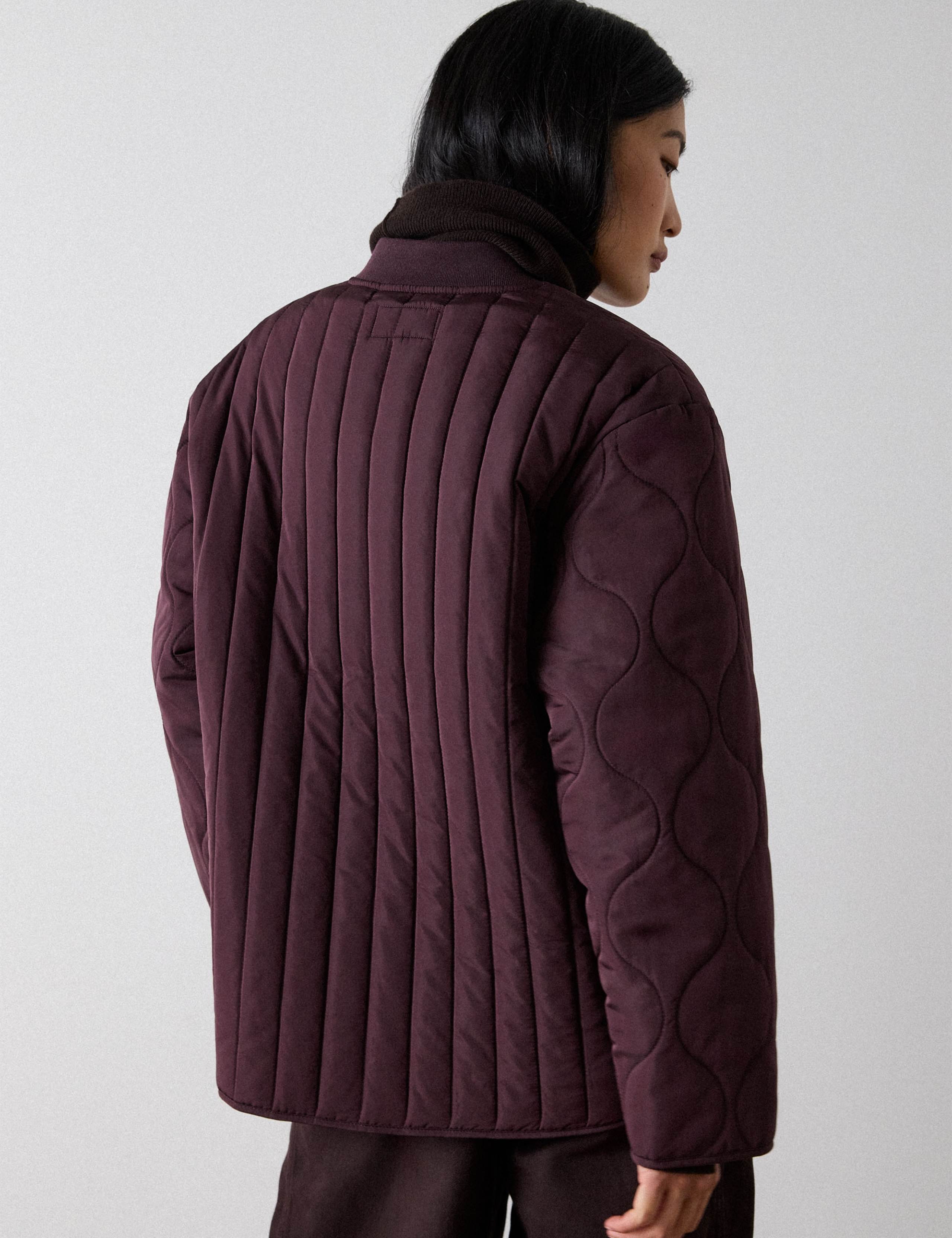 Quilted Bomber Collar Button Through Coat 5 of 5