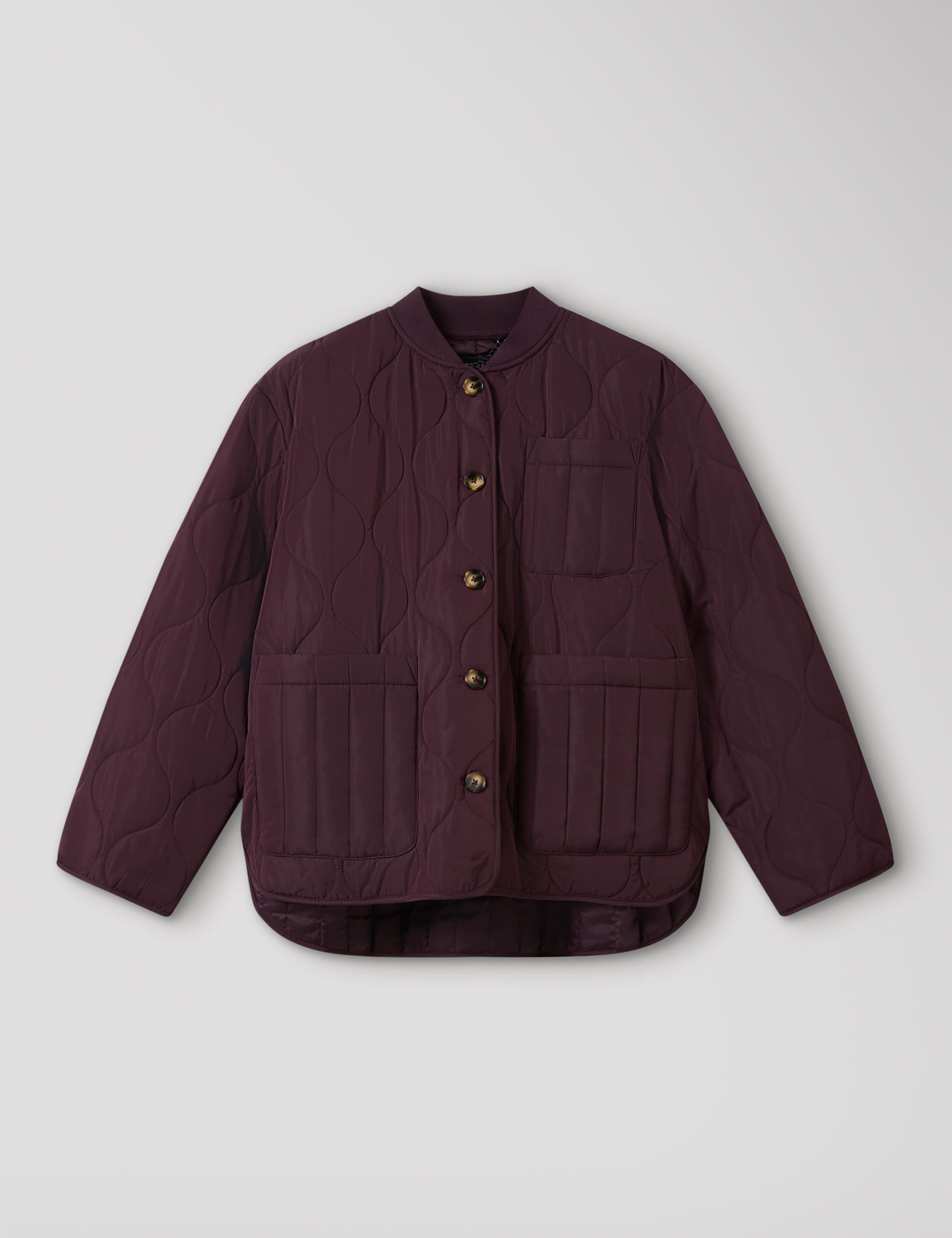 Quilted Bomber Collar Button Through Coat 2 of 5