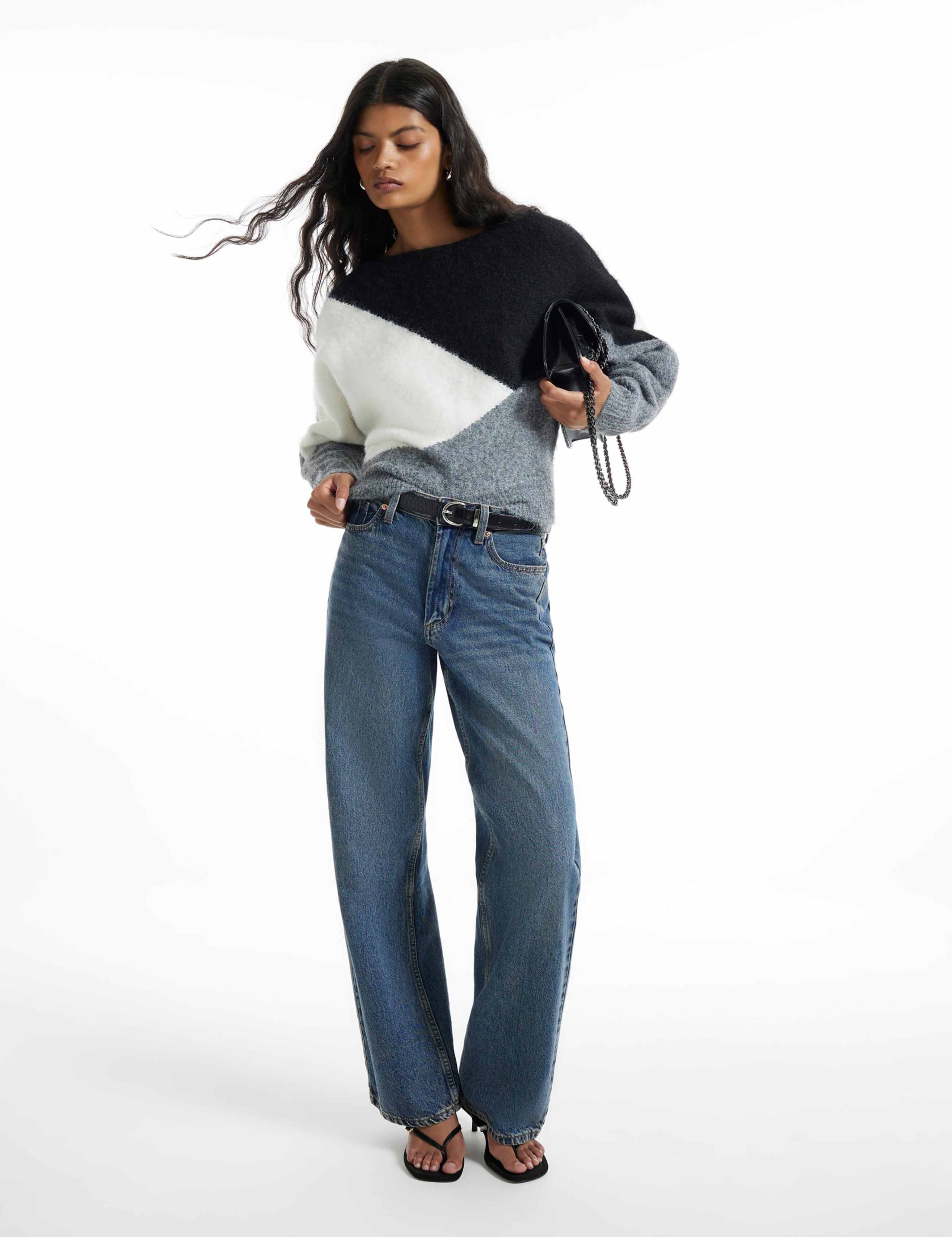 Colour Block Slash Neck Batwing Sleeve Jumper 5 of 6