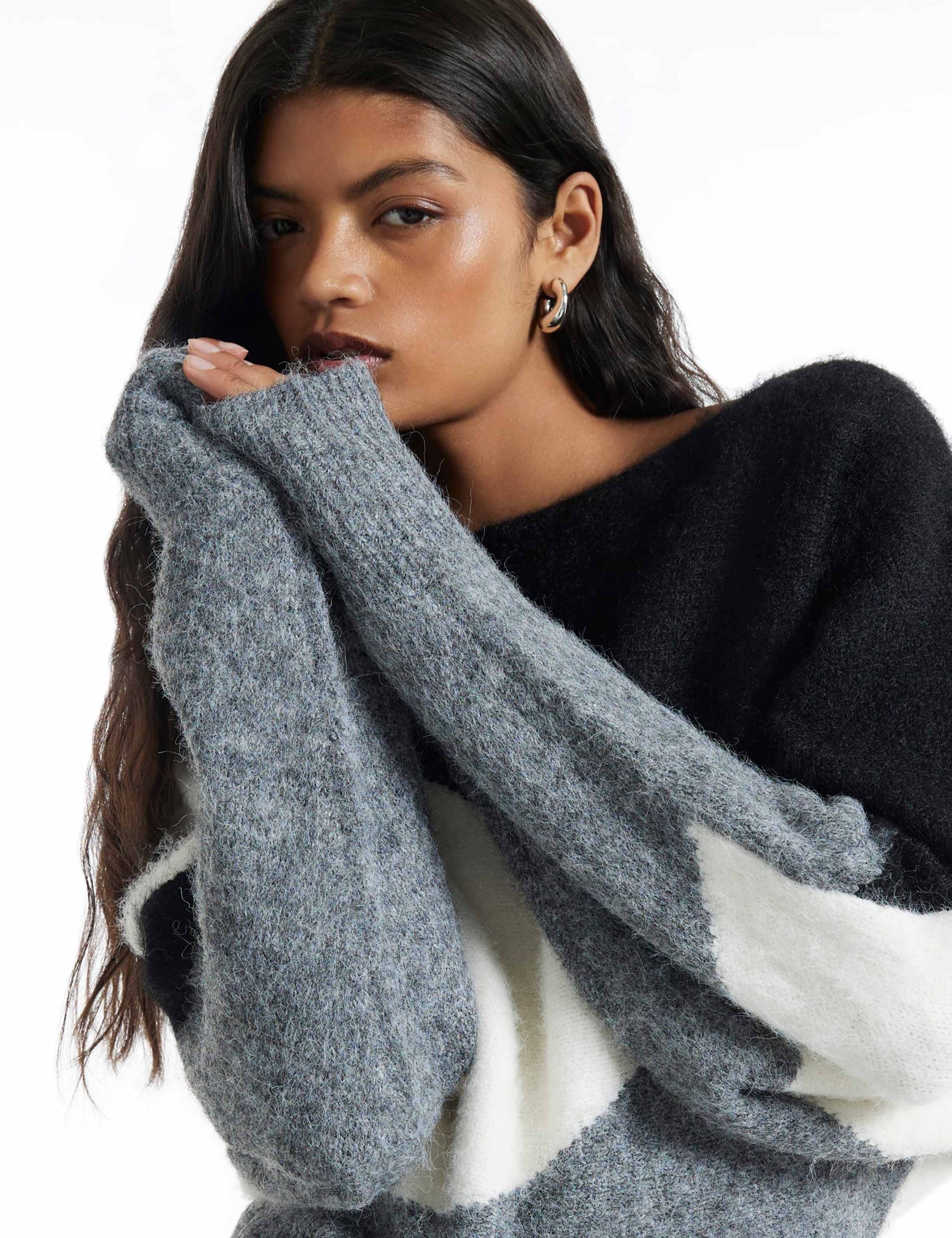 Colour Block Slash Neck Batwing Sleeve Jumper 6 of 6