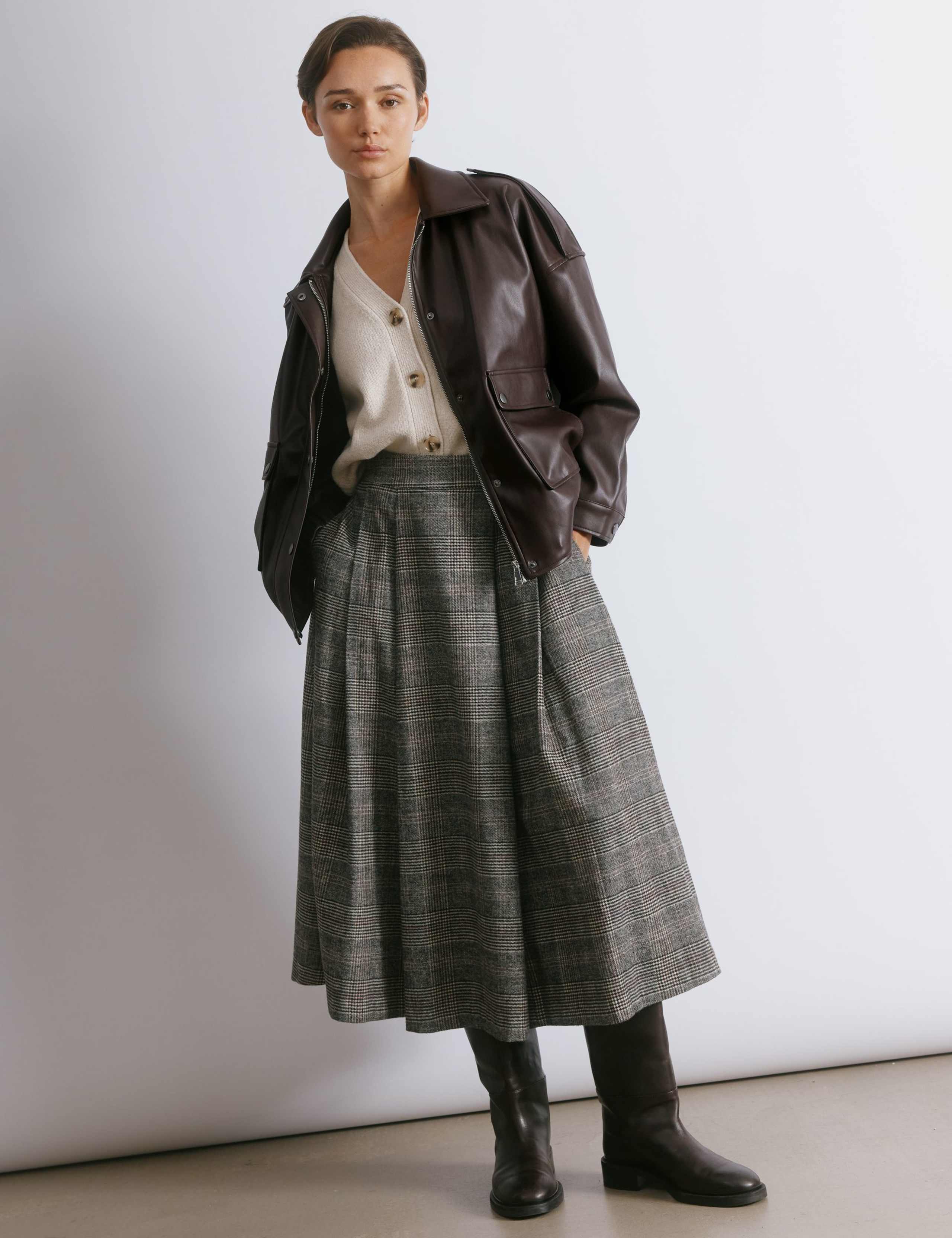 Checked Pleated Midi Skirt 3 of 5