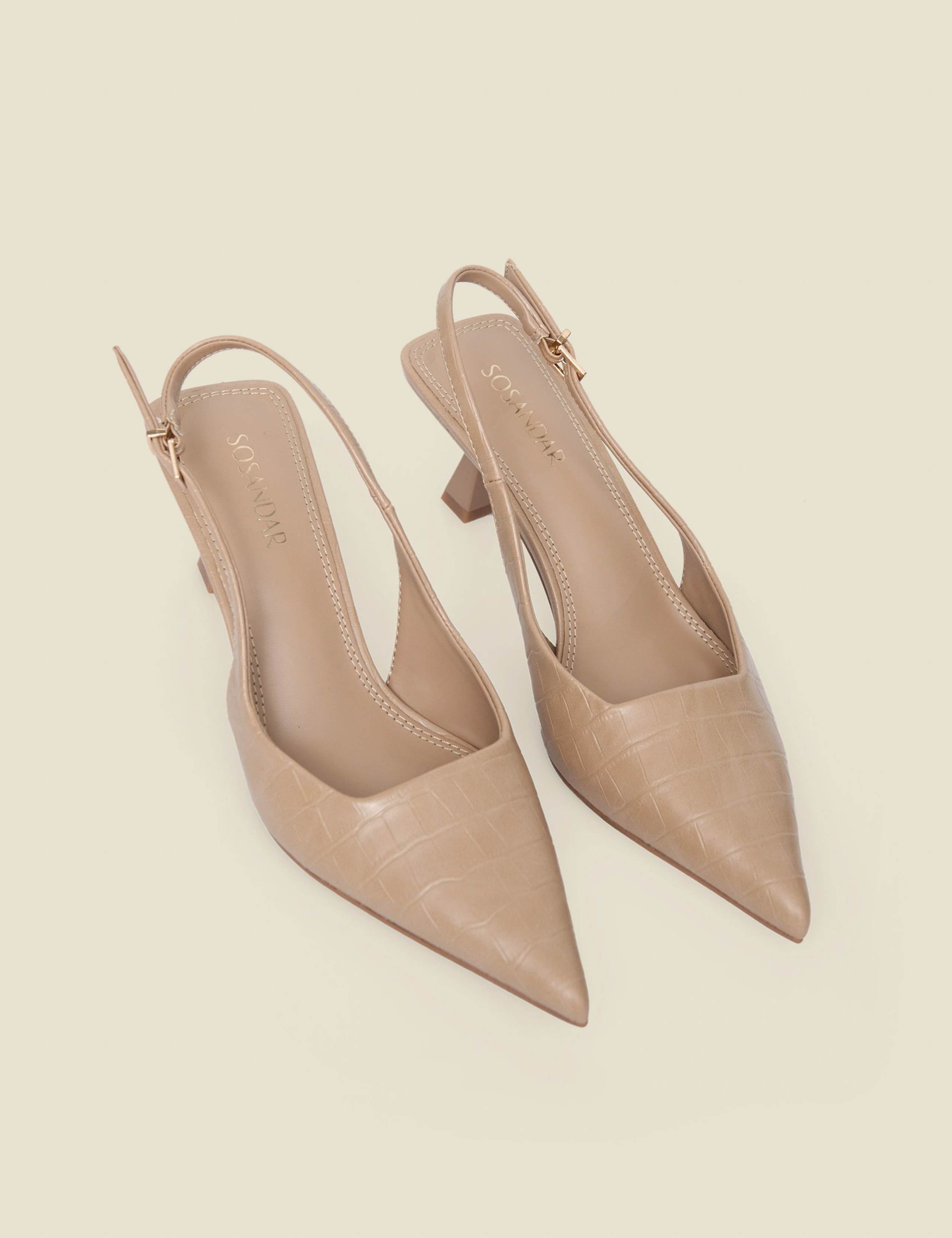 Croc Flared Heel Pointed Slingback Shoes 3 of 6