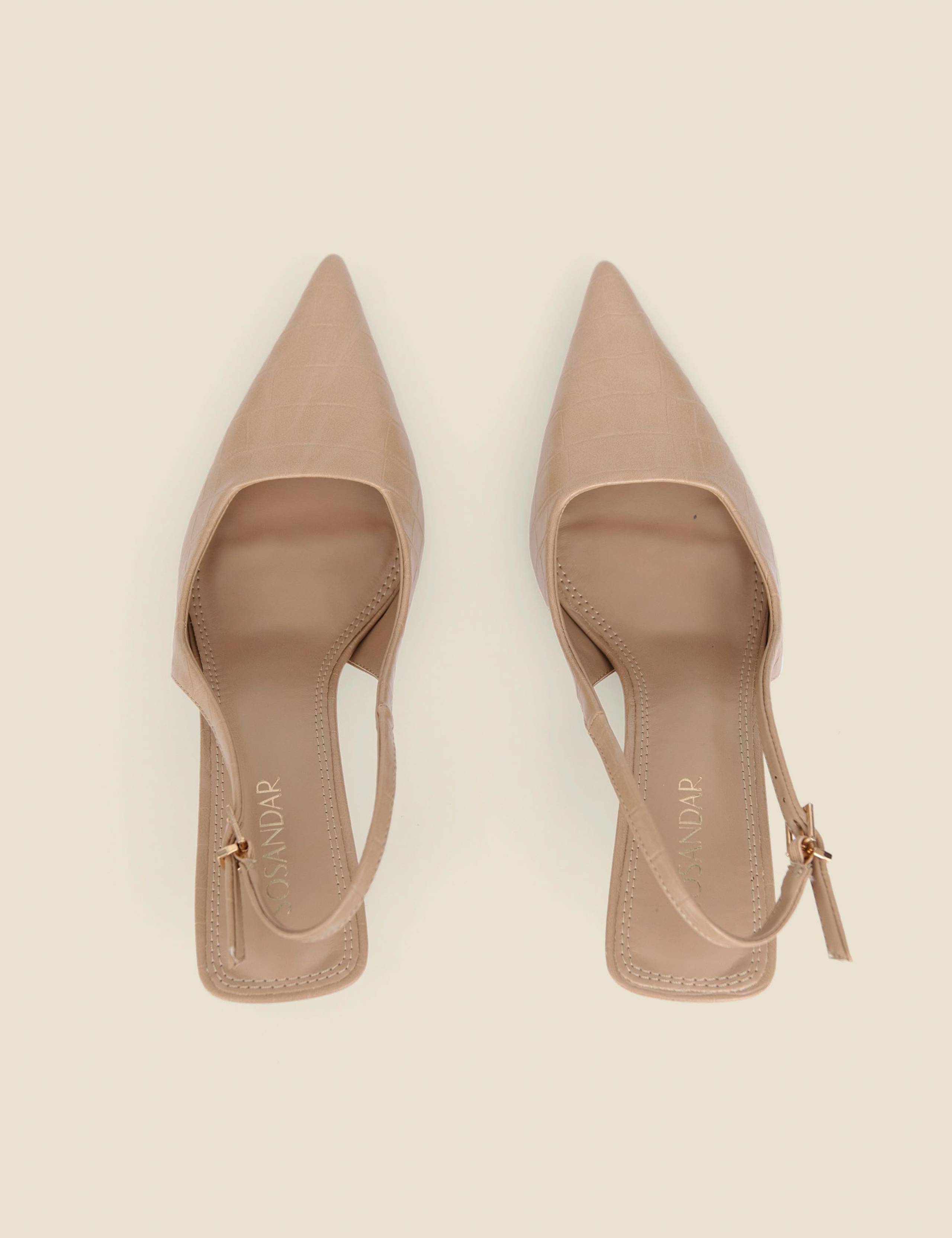 Croc Flared Heel Pointed Slingback Shoes 4 of 6