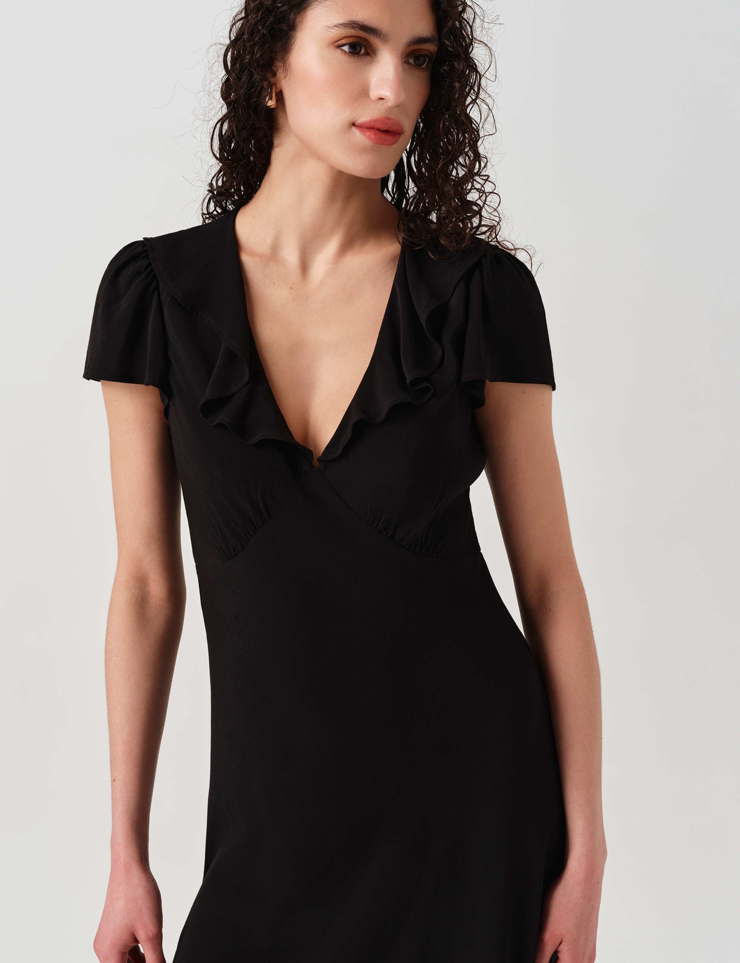 Crepe Frill V-Neck Midi Tea Dress 2 of 6