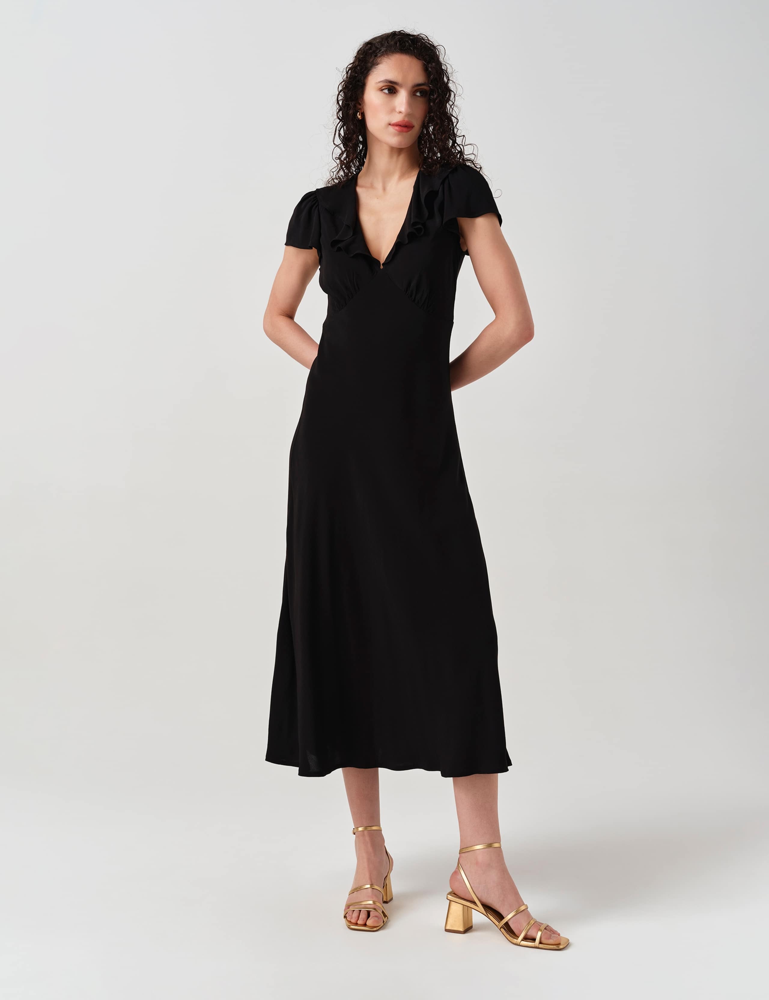 Crepe Frill V-Neck Midi Tea Dress 3 of 6