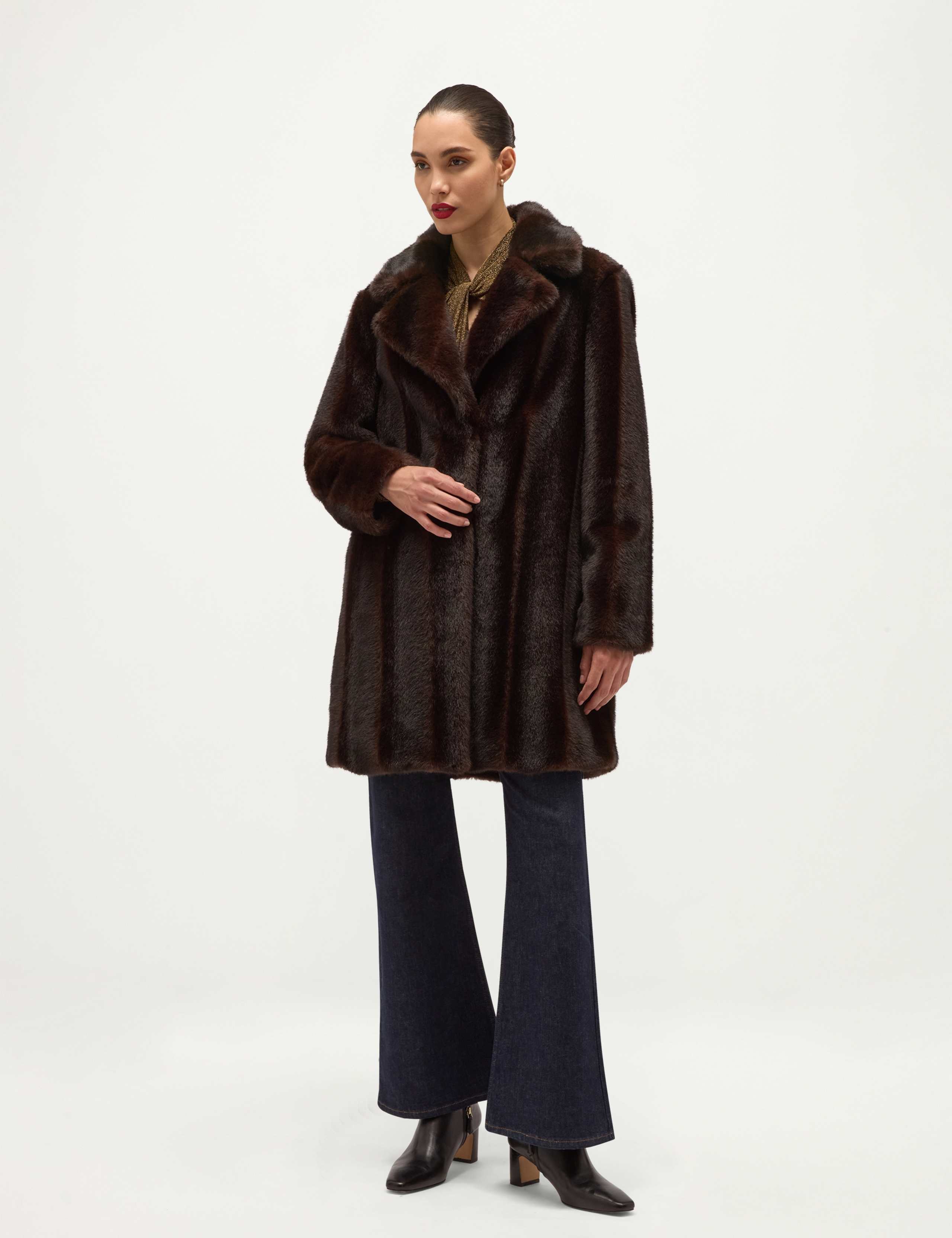 Faux Fur Collared Textured Coat 1 of 8