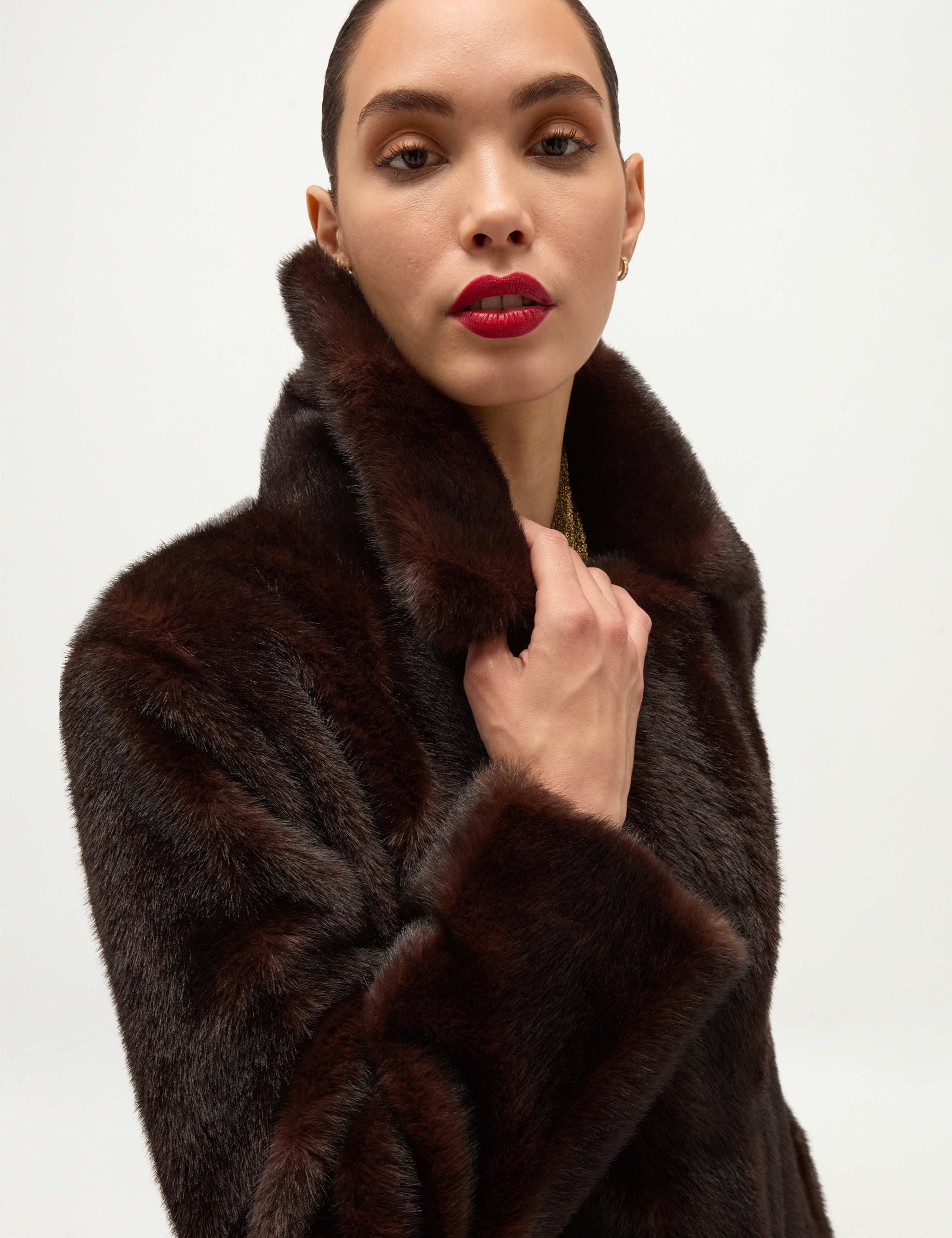 Faux Fur Collared Textured Coat 8 of 8