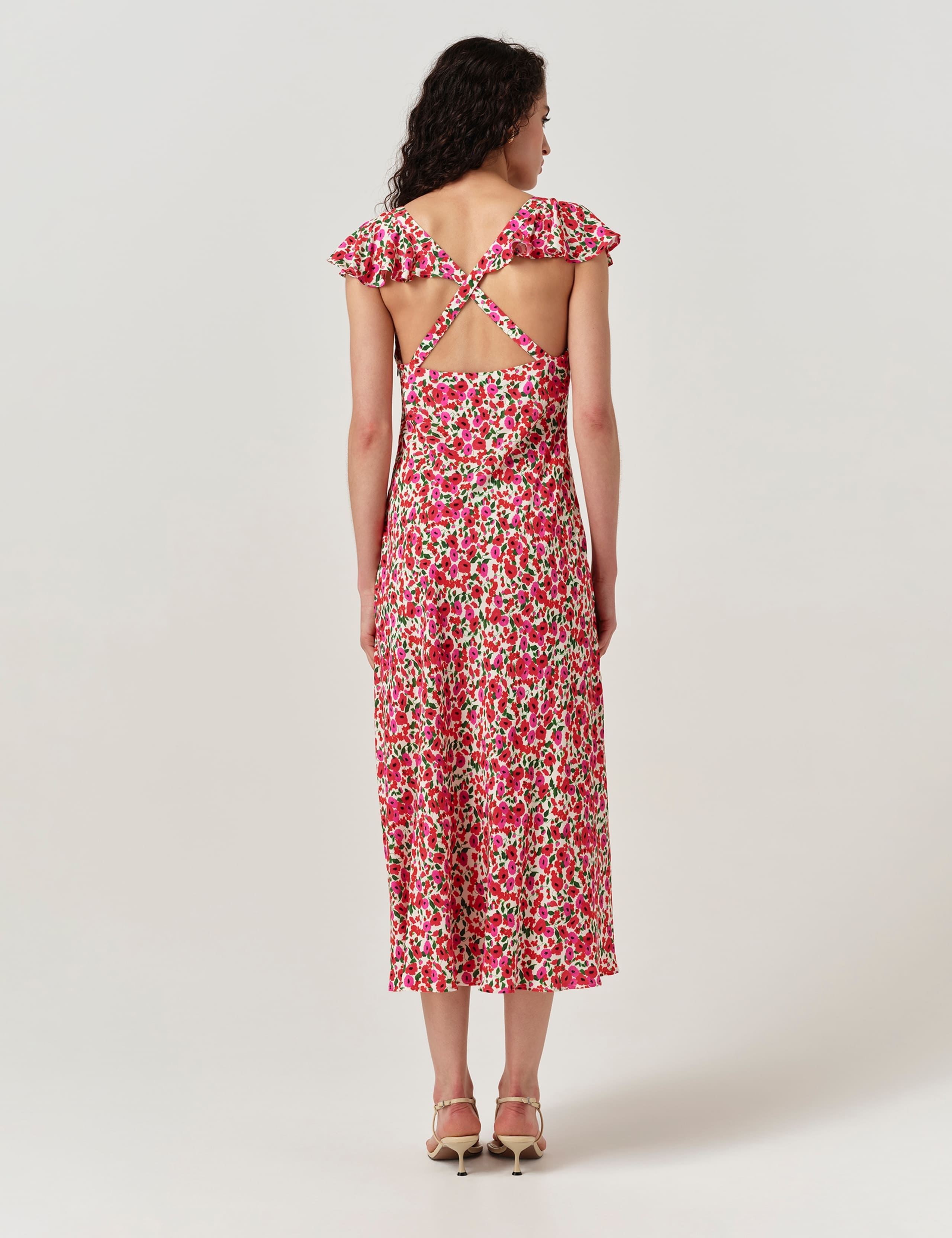 Crepe Floral V-Neck Midi Tea Dress 3 of 6