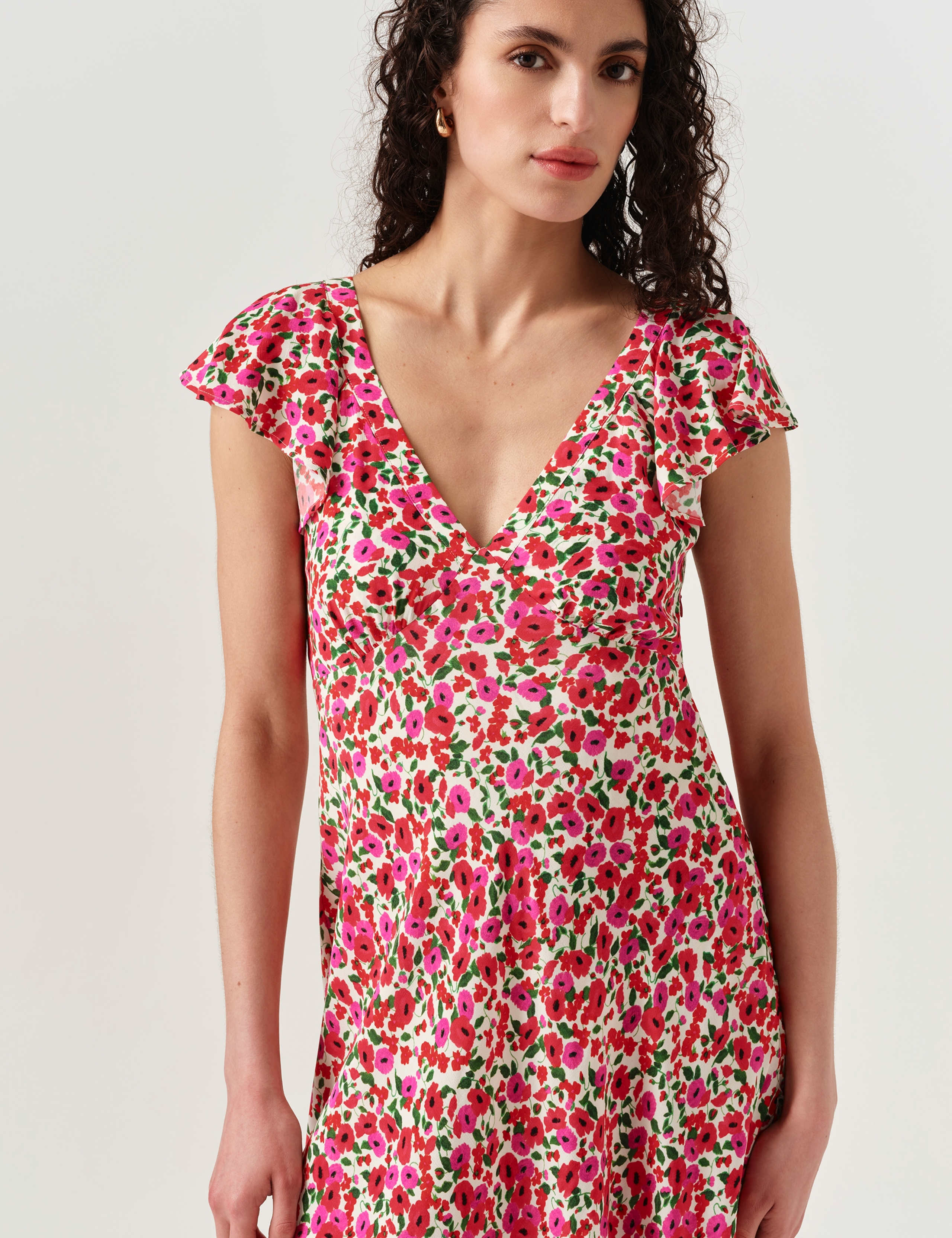 Crepe Floral V-Neck Midi Tea Dress 4 of 6