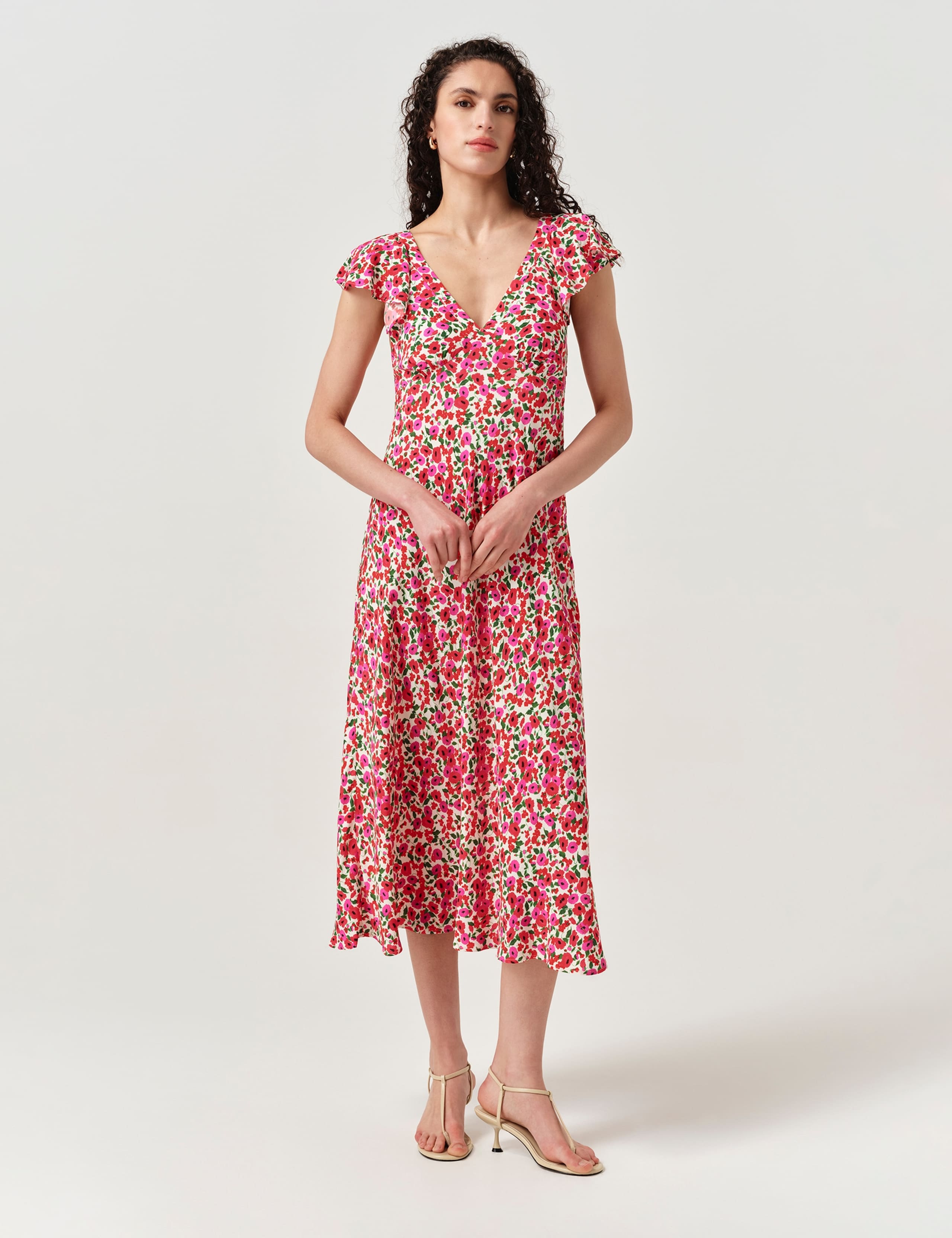 Crepe Floral V-Neck Midi Tea Dress 6 of 6