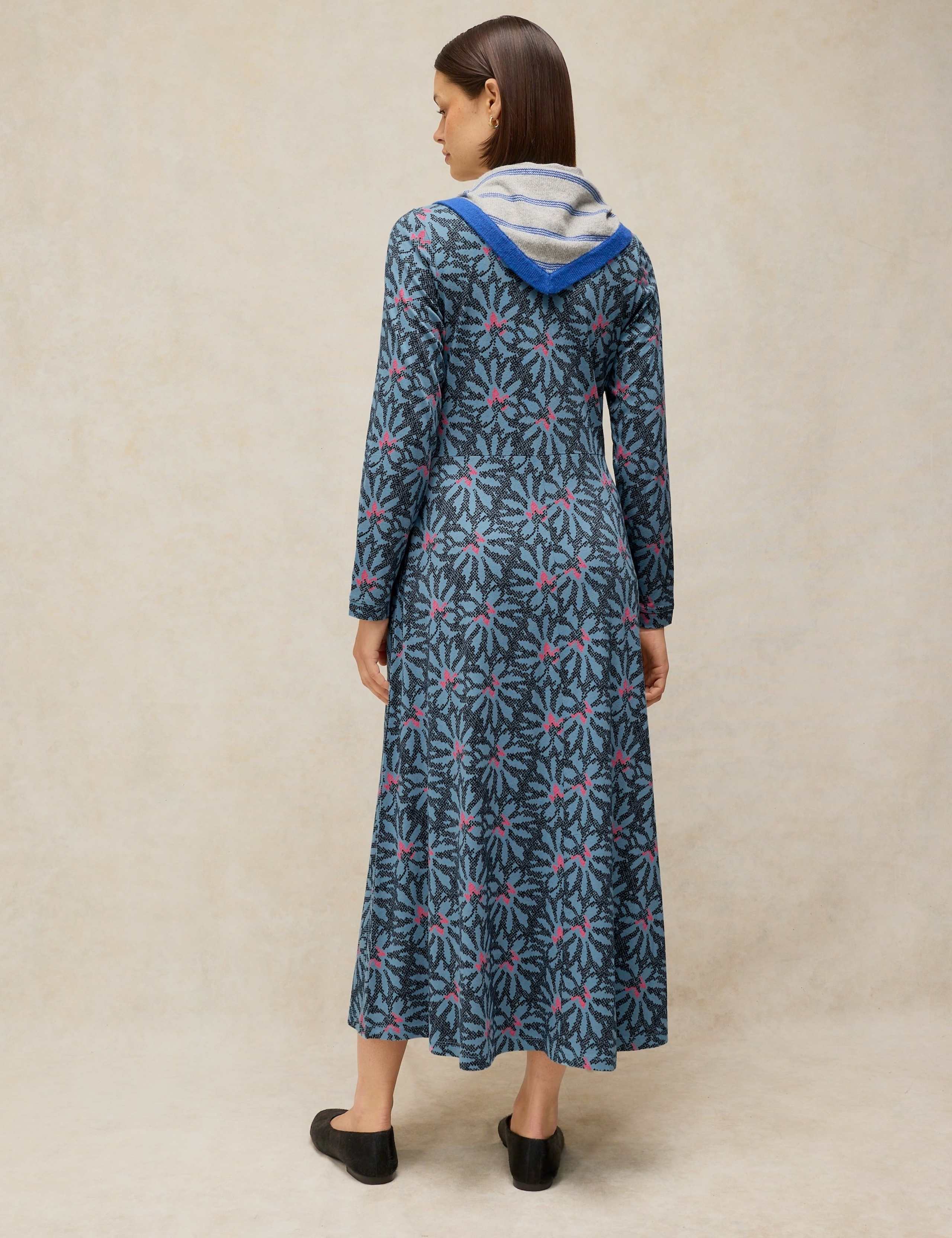 Cotton Blend Printed Button Through Midi Dress 3 of 5