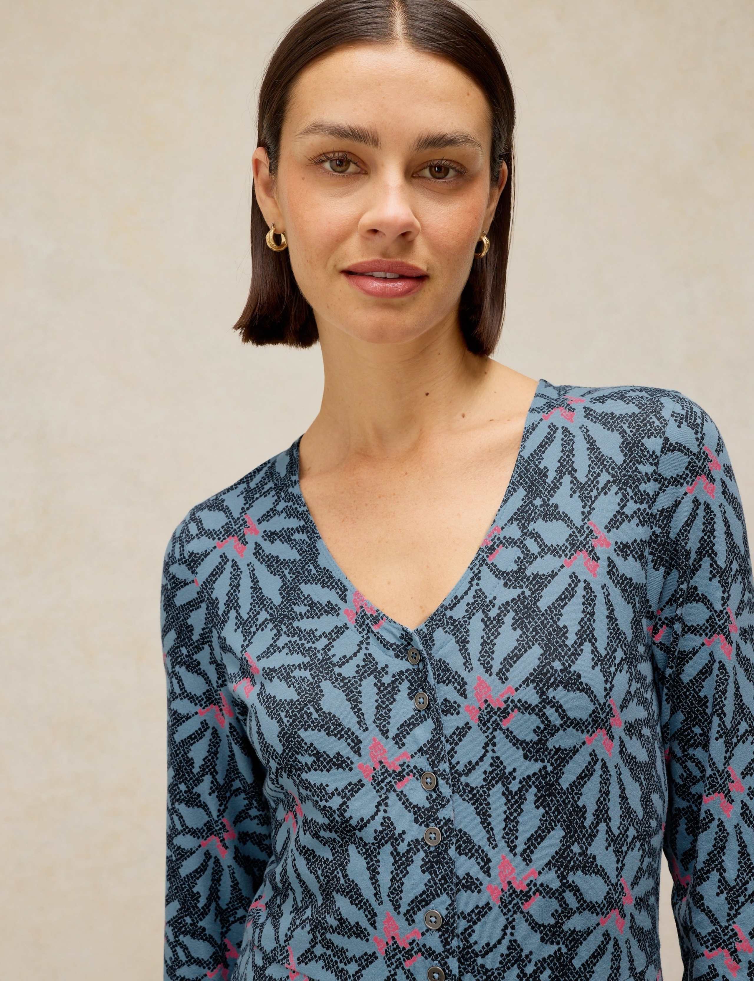 Cotton Blend Printed Button Through Midi Dress 4 of 5