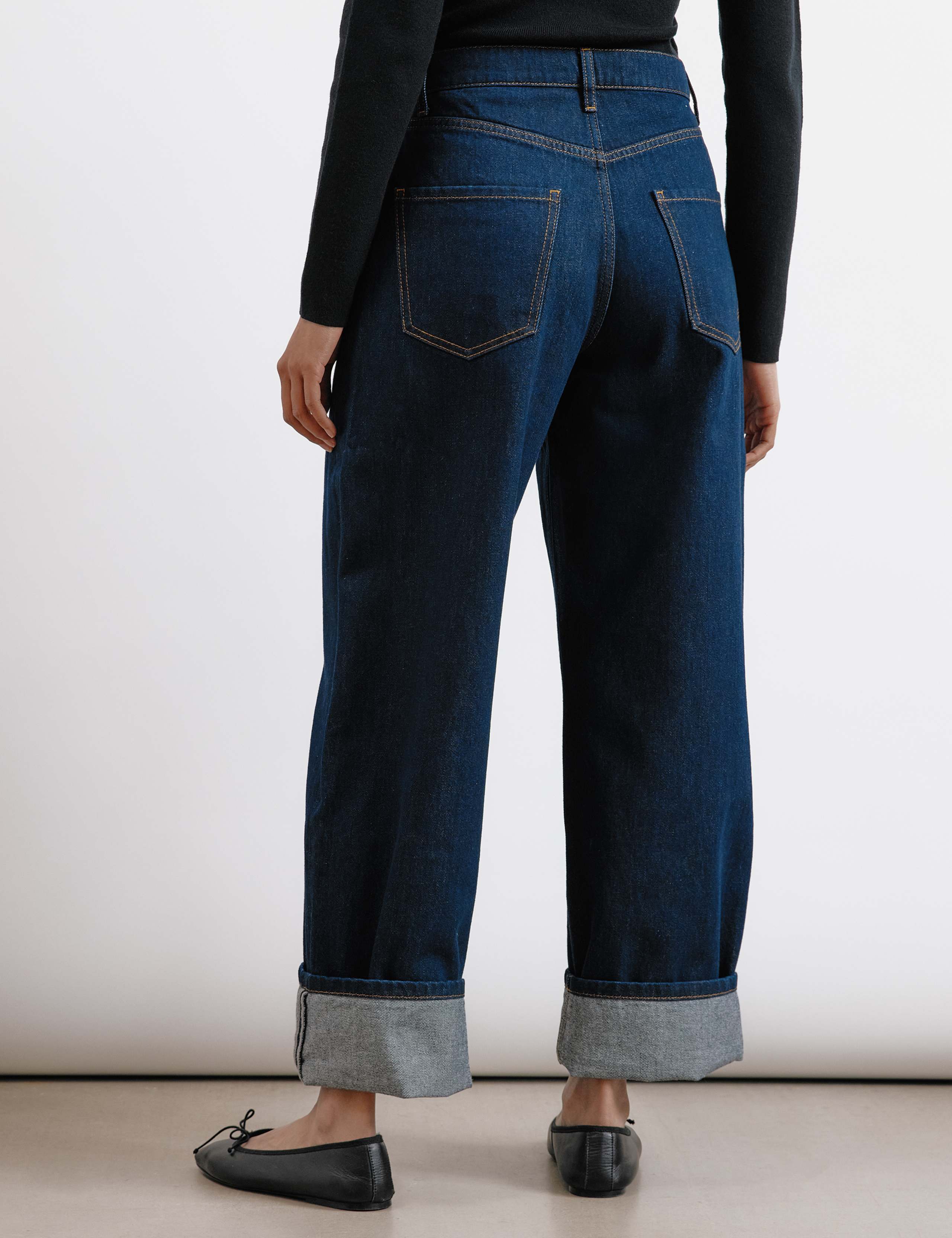High Waisted Wide Leg Turn Up Jeans 3 of 4