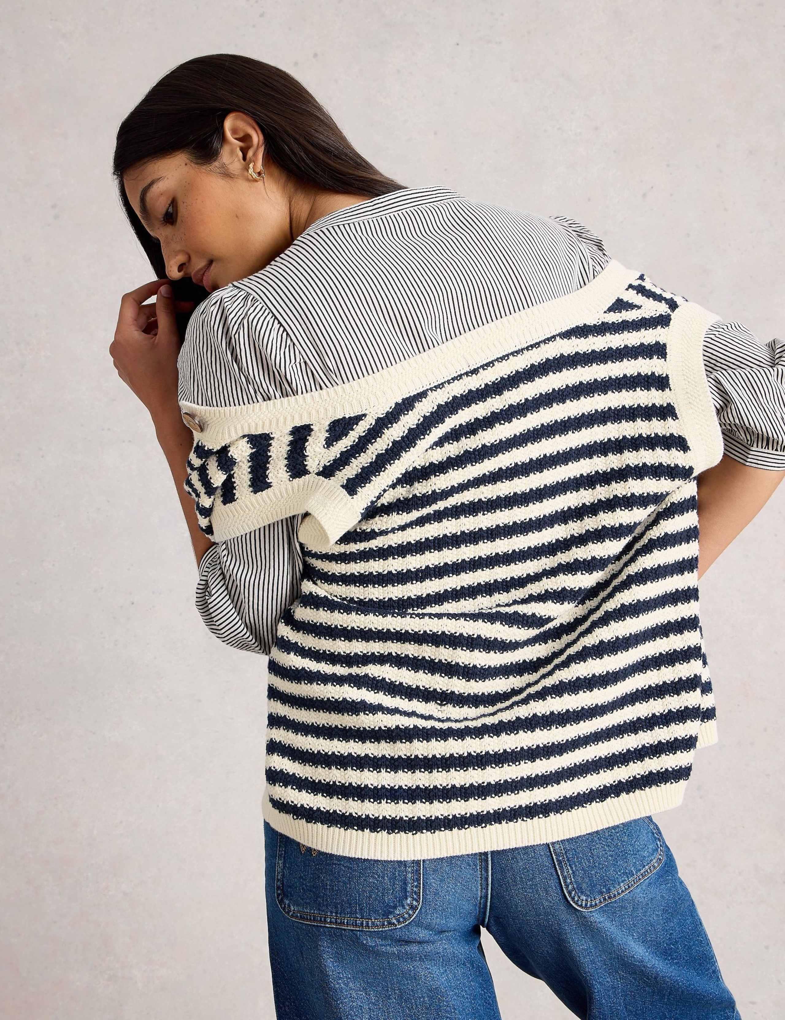 Cotton Rich Striped Knitted Vest with Wool 4 of 6