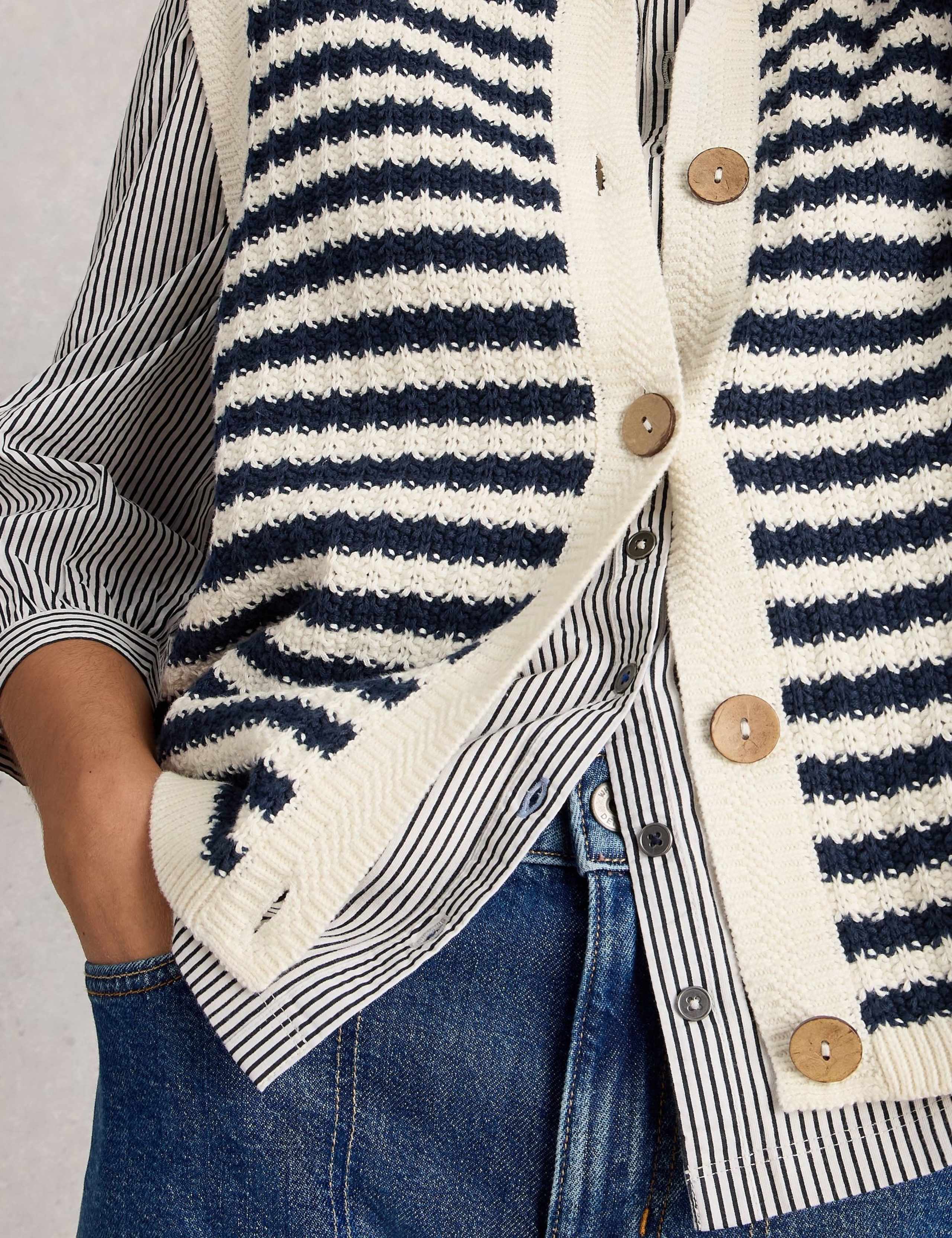 Cotton Rich Striped Knitted Vest with Wool 6 of 6