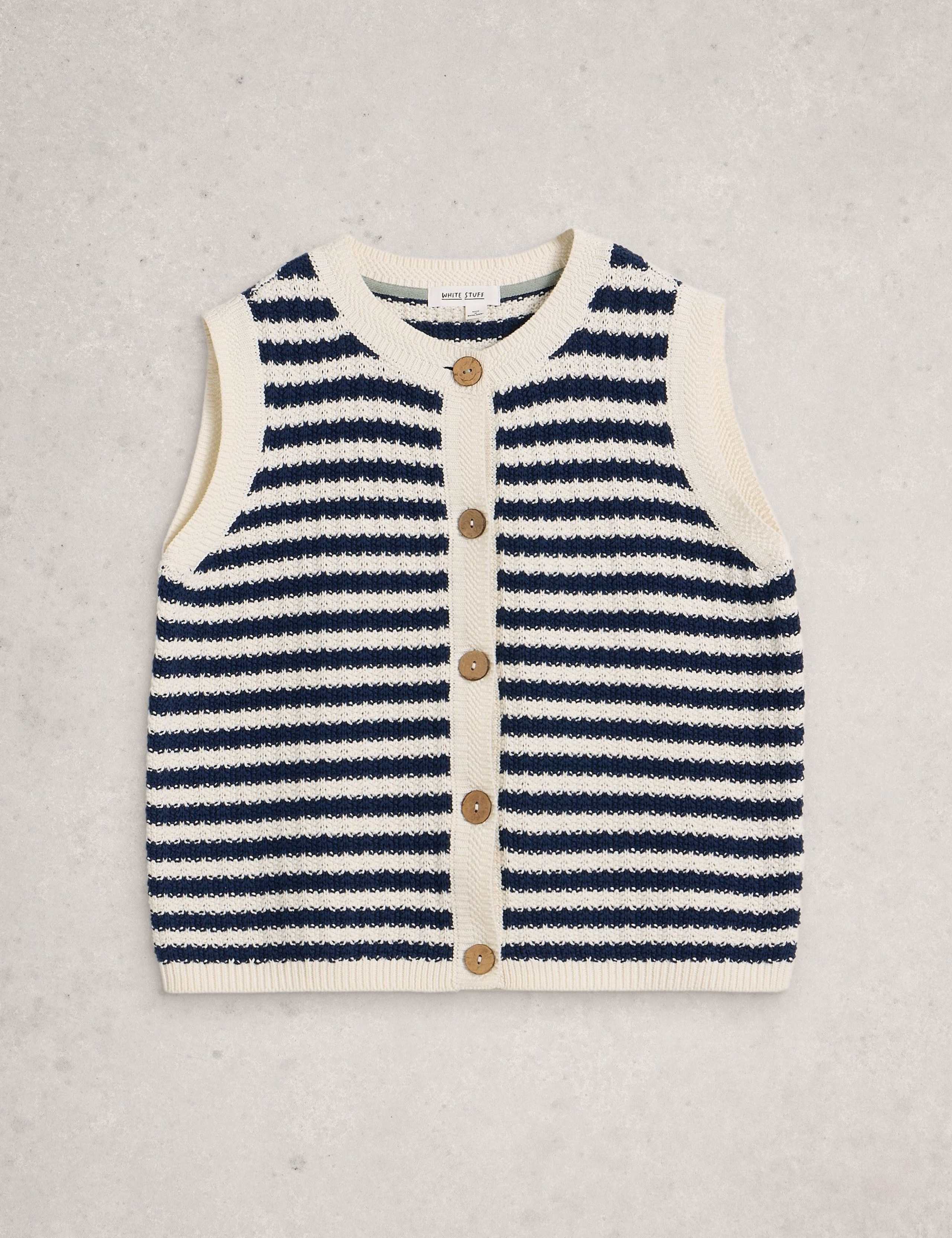 Cotton Rich Striped Knitted Vest with Wool 2 of 6