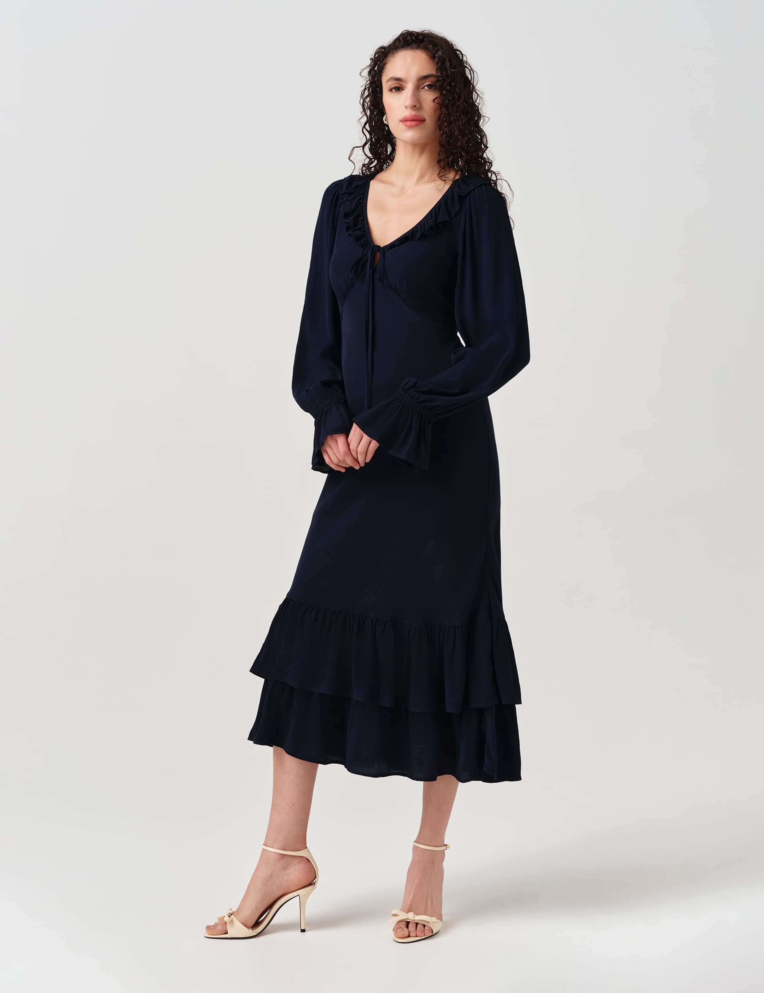 Crepe Ruffle Hem Midi Dress 2 of 7