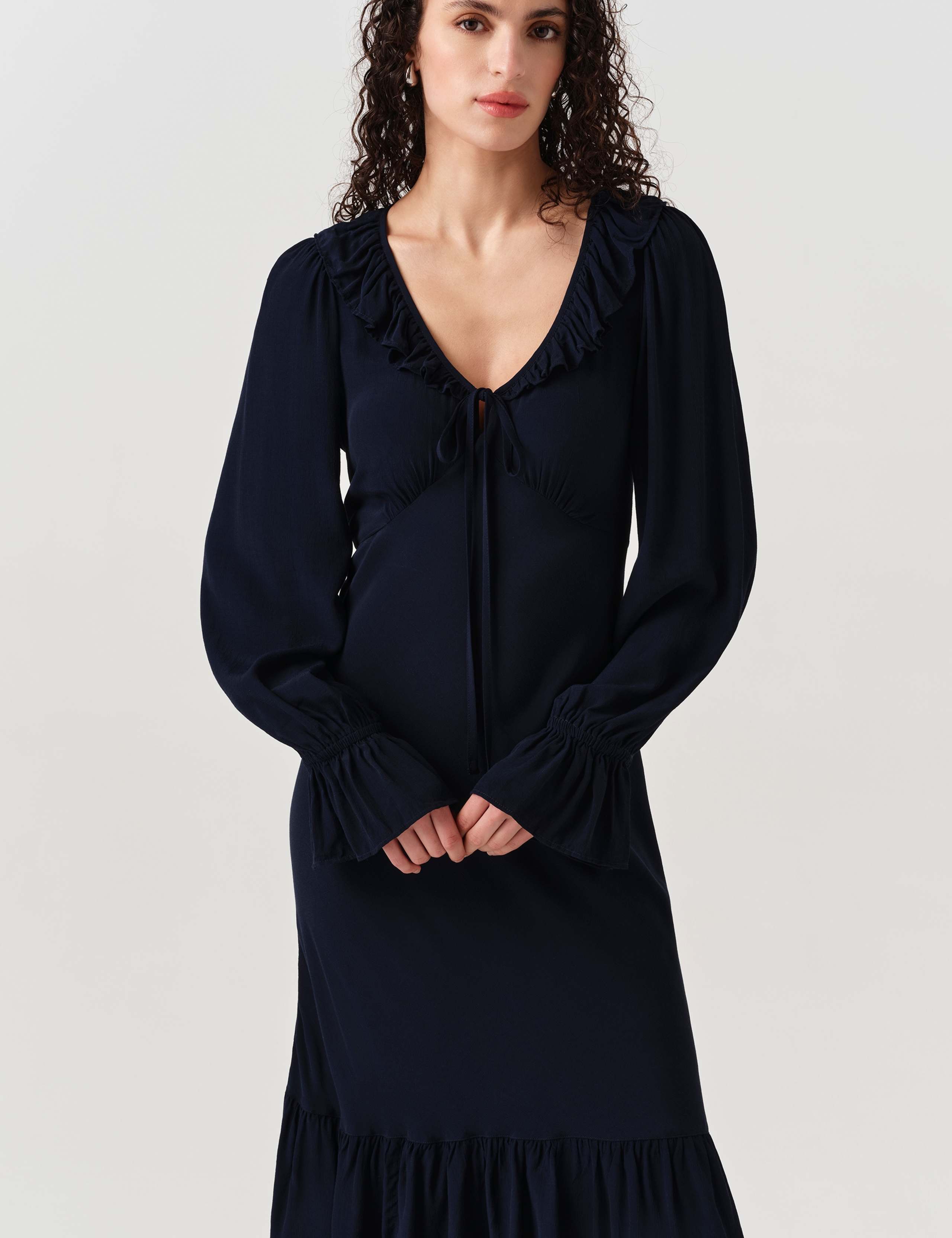 Crepe Ruffle Hem Midi Dress 3 of 7