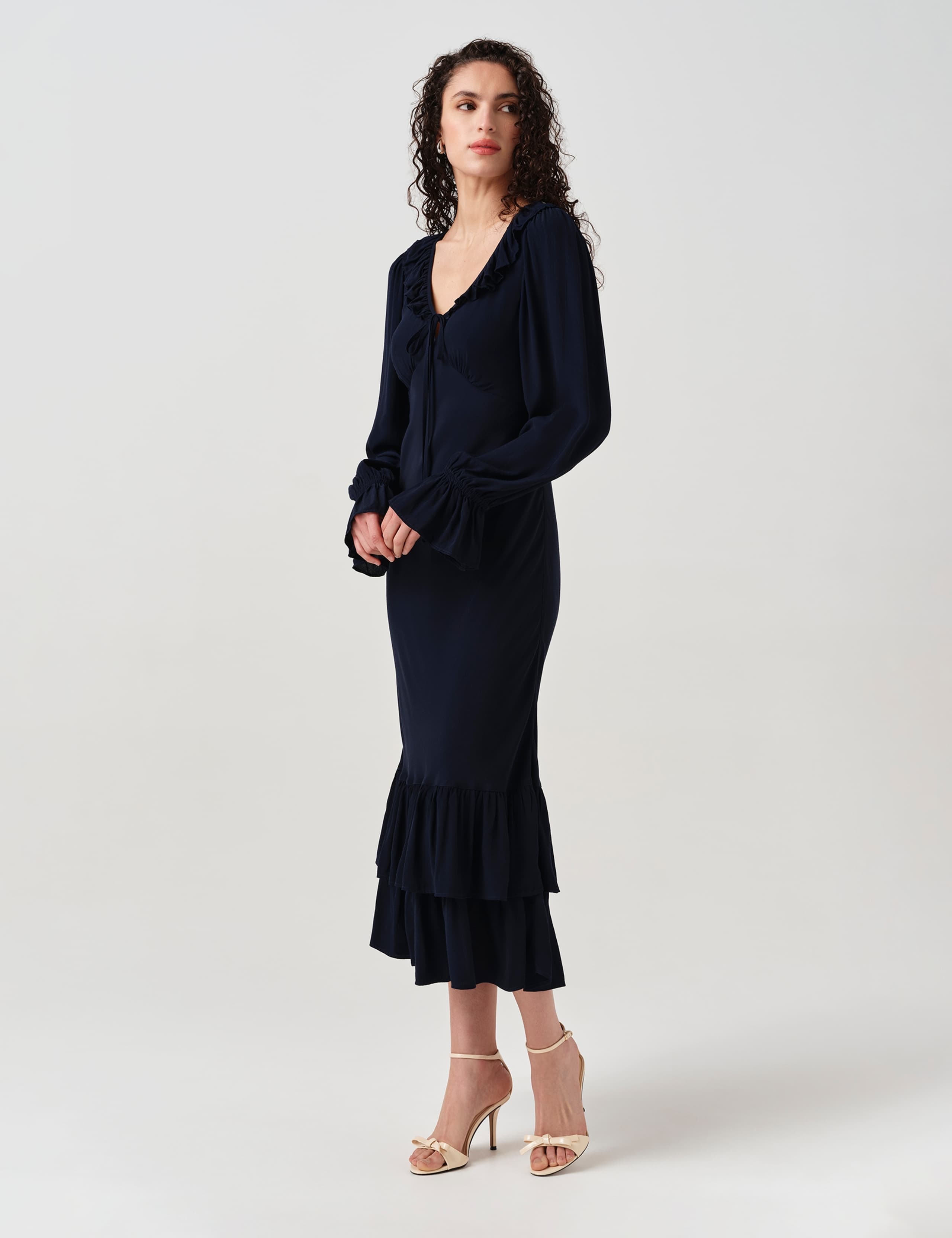 Crepe Ruffle Hem Midi Dress 4 of 7