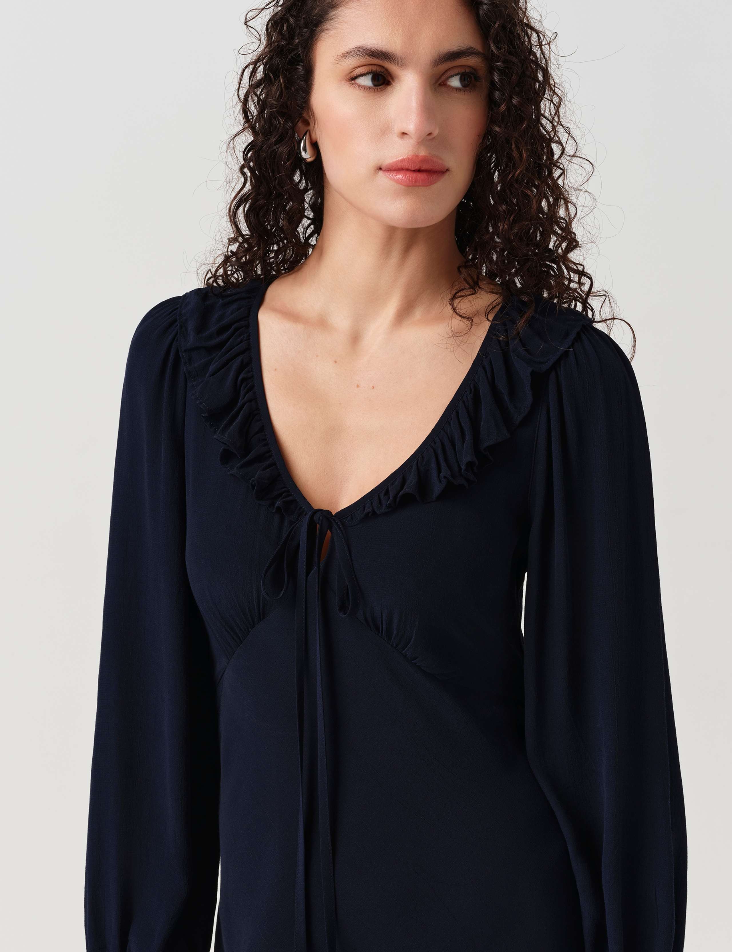 Crepe Ruffle Hem Midi Dress 6 of 7