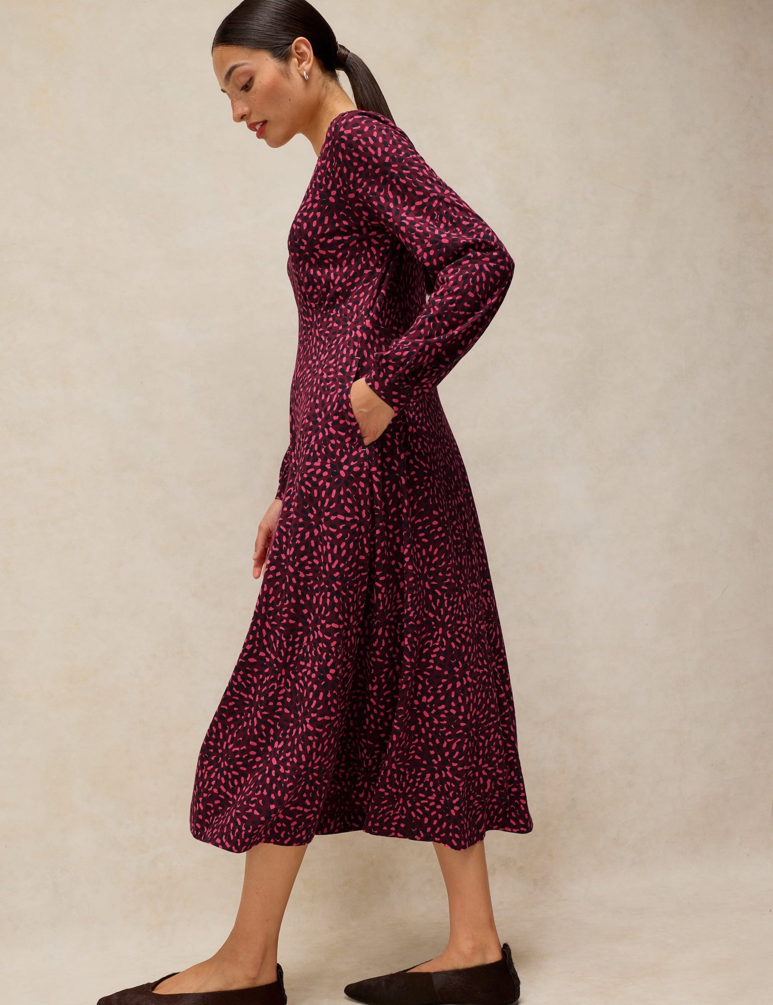 Cotton Blend Jersey Printed Midi Tea Dress 4 of 6