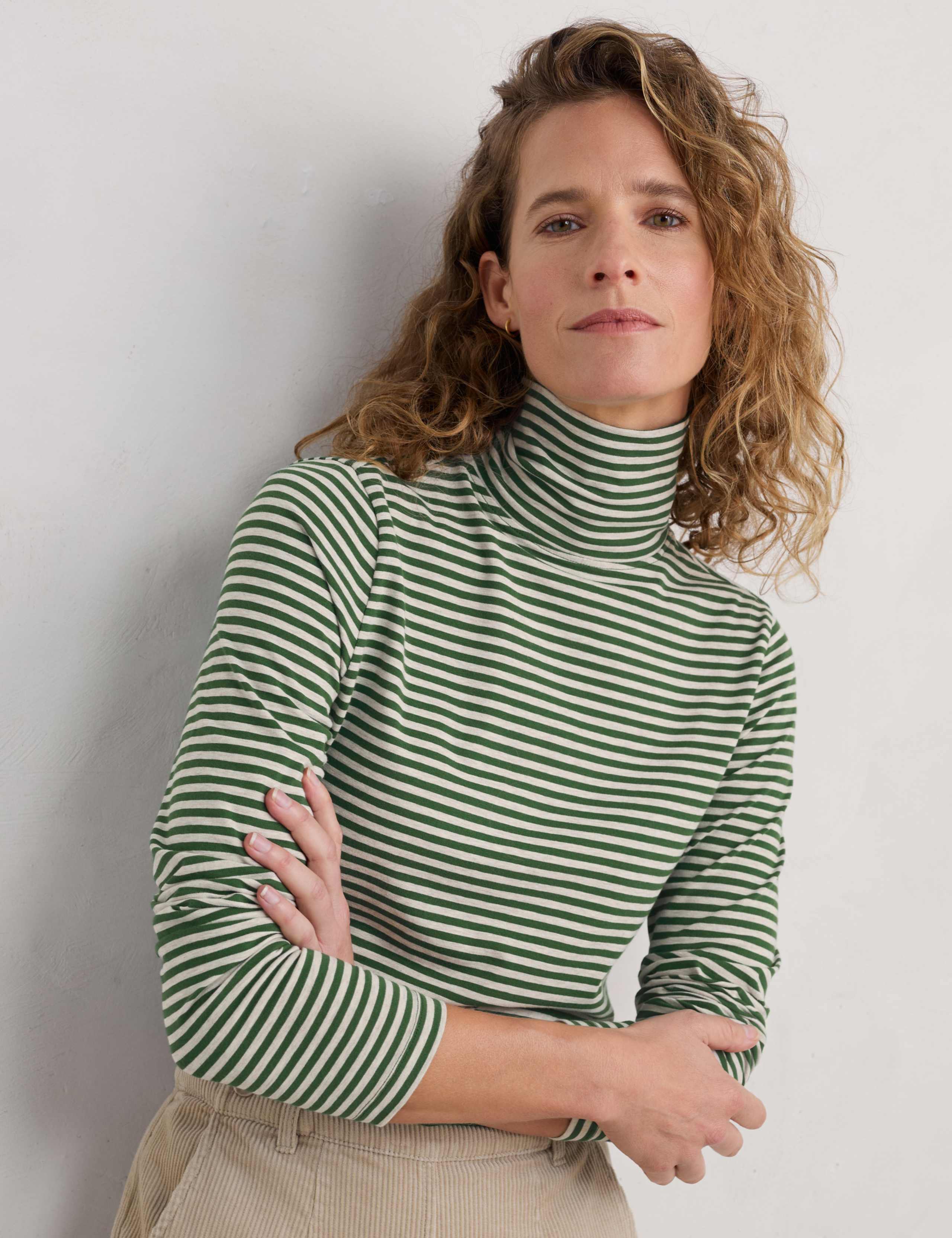 Cotton Rich Striped Roll Neck Top 1 of 4