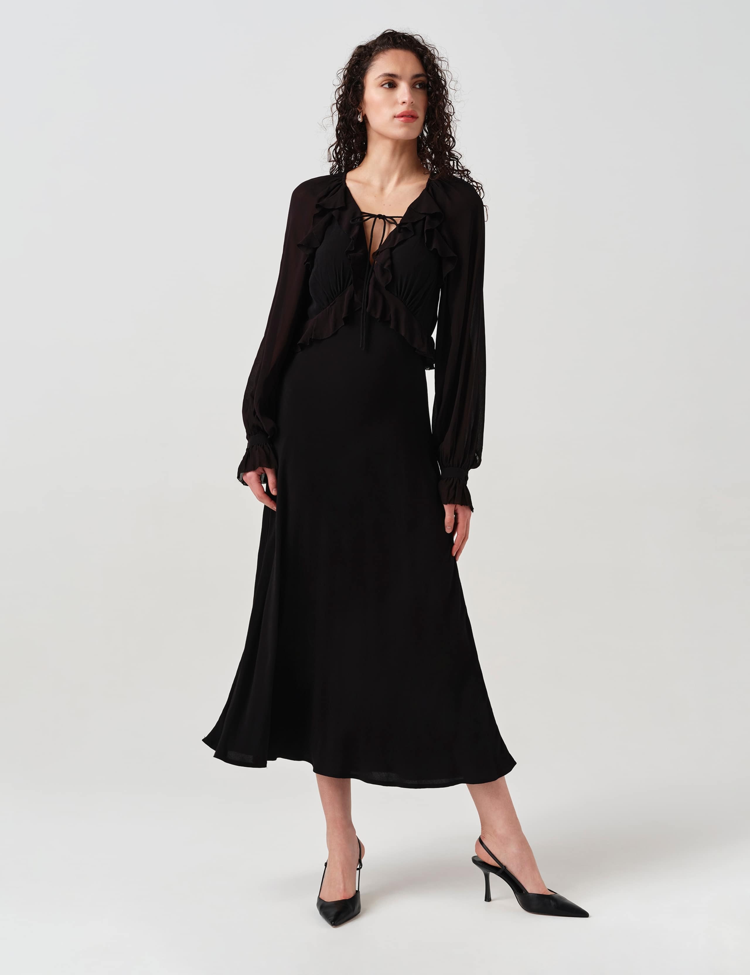 V-Neck Frill Detail Midi Dress 2 of 6