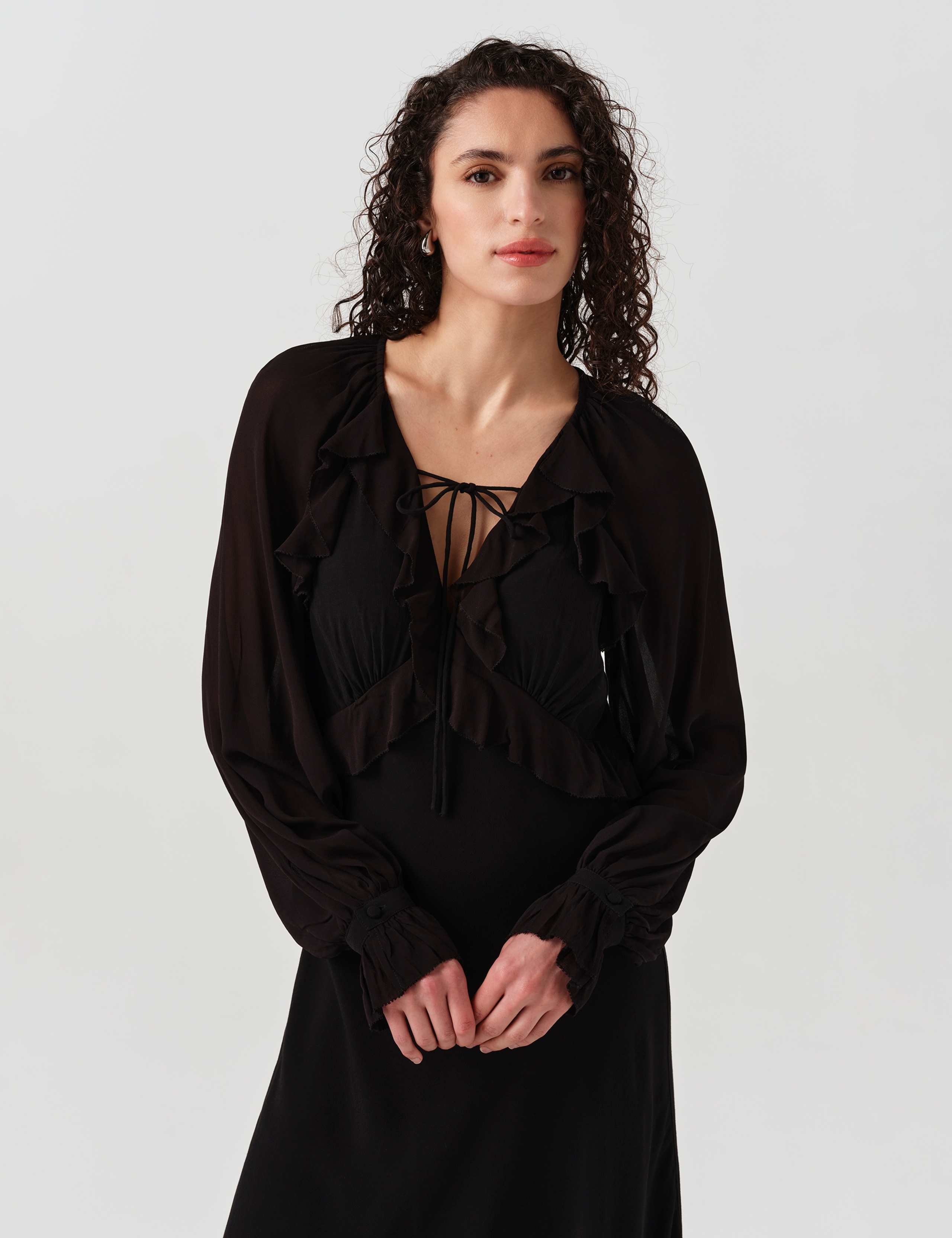 V-Neck Frill Detail Midi Dress 3 of 6