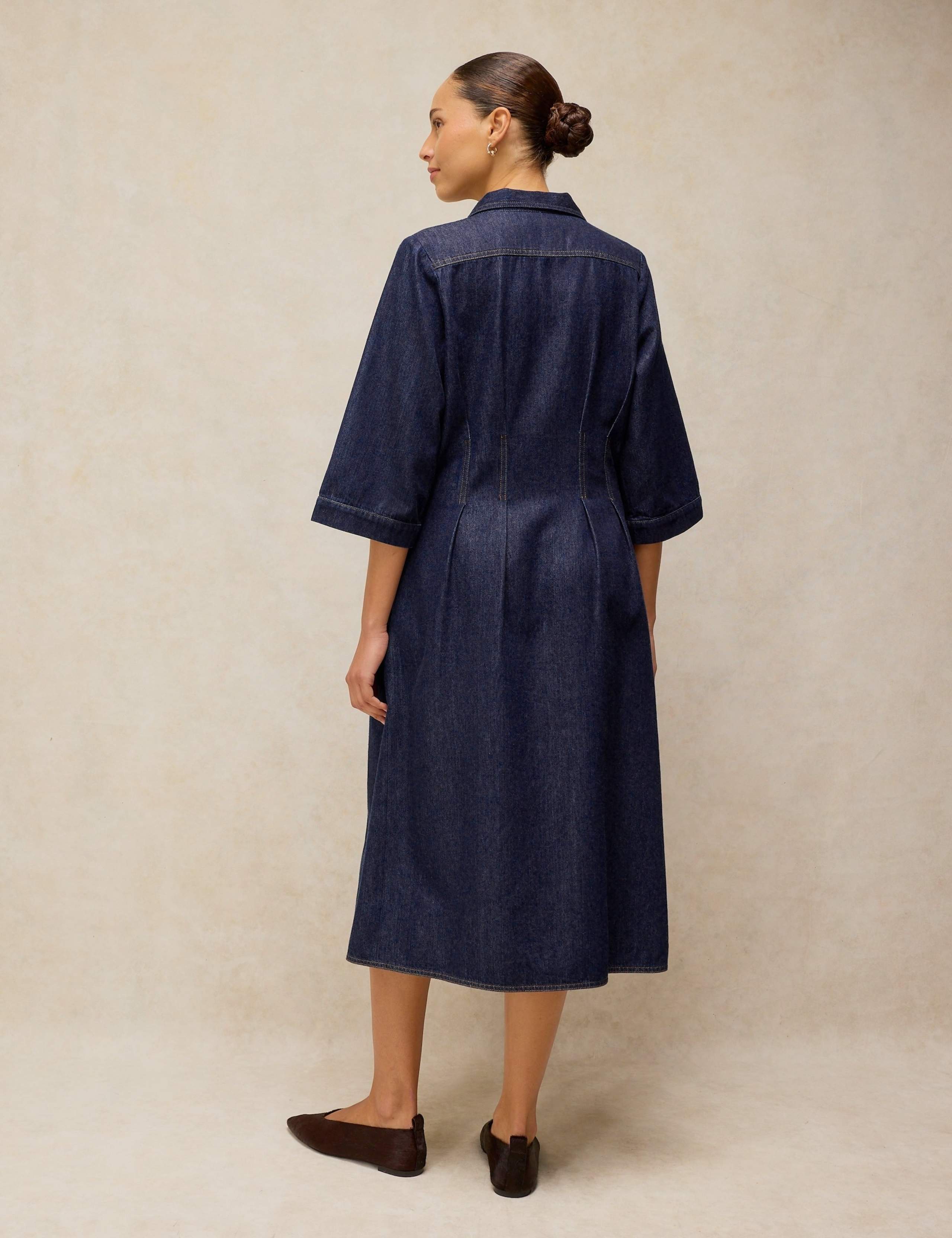 Denim Midi Shirt Dress 3 of 6