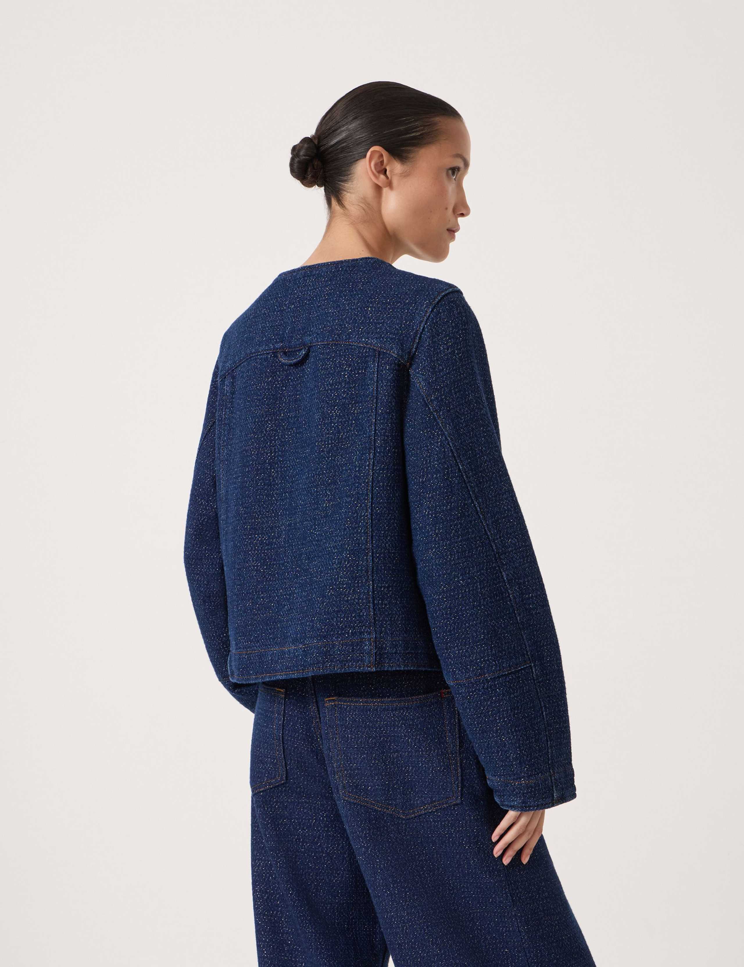 Denim Sparkly Collarless Jacket 4 of 7