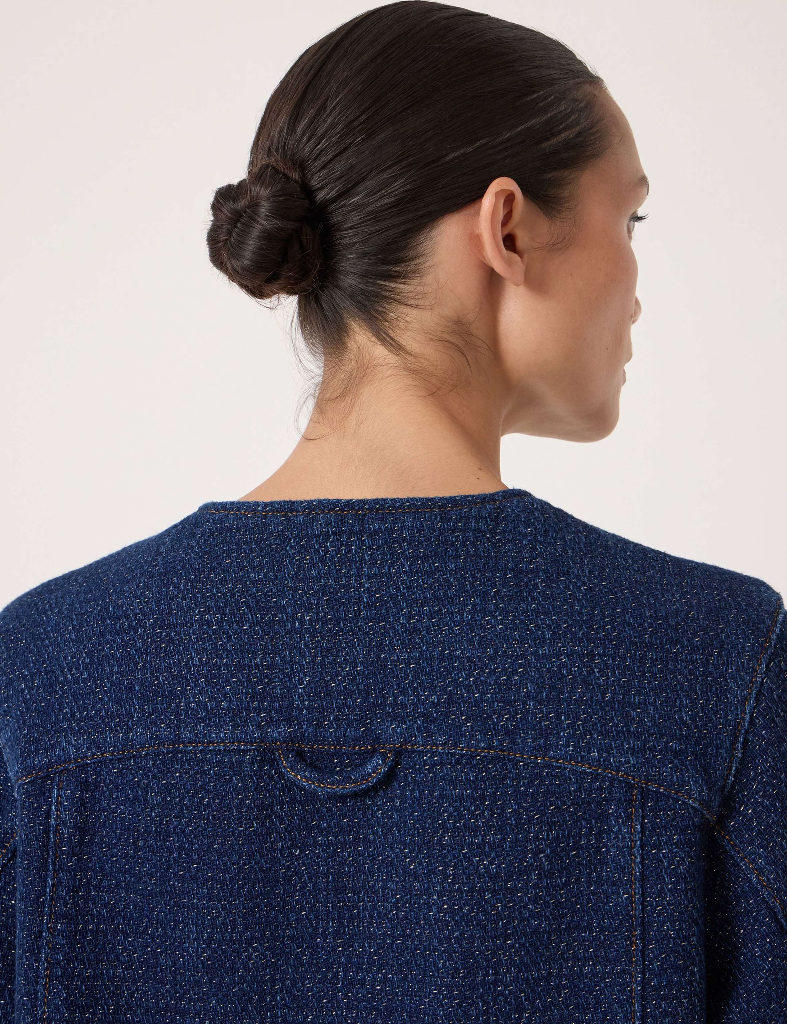 Denim Sparkly Collarless Jacket 6 of 7