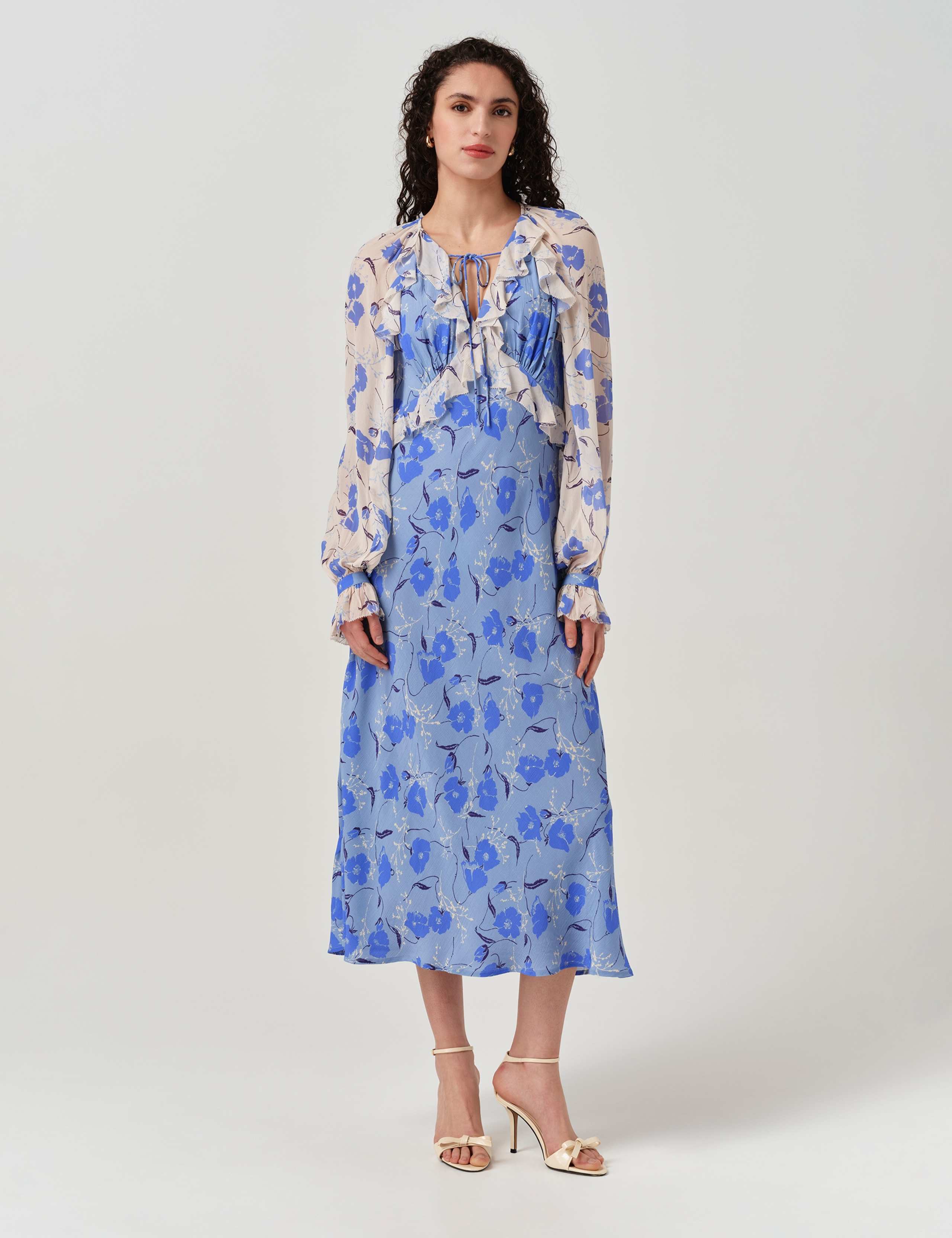 Floral Frill Detail Midi Tea Dress 1 of 6