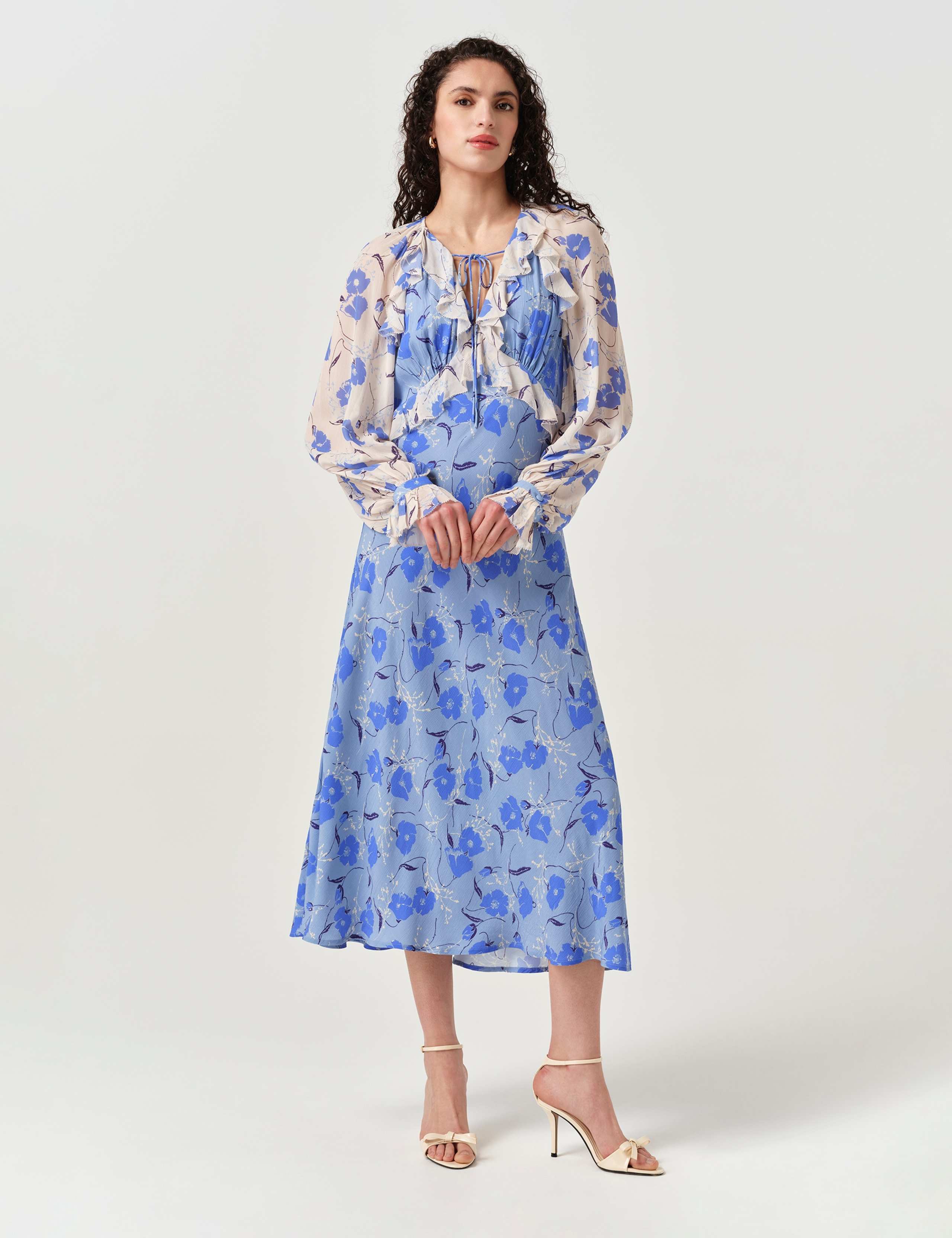 Floral Frill Detail Midi Tea Dress 3 of 6