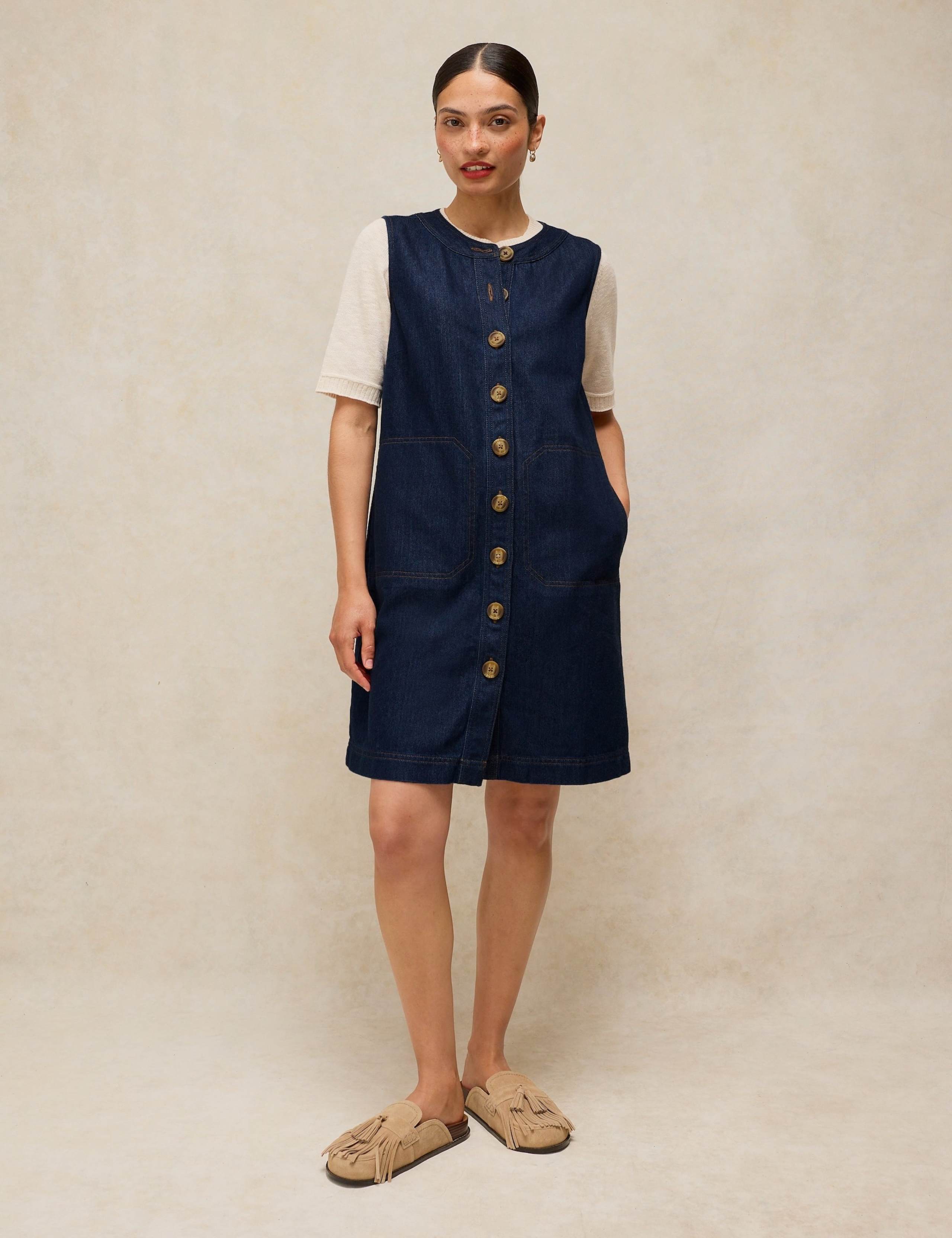 Denim Striped Midi Shift Dress 4 of 6