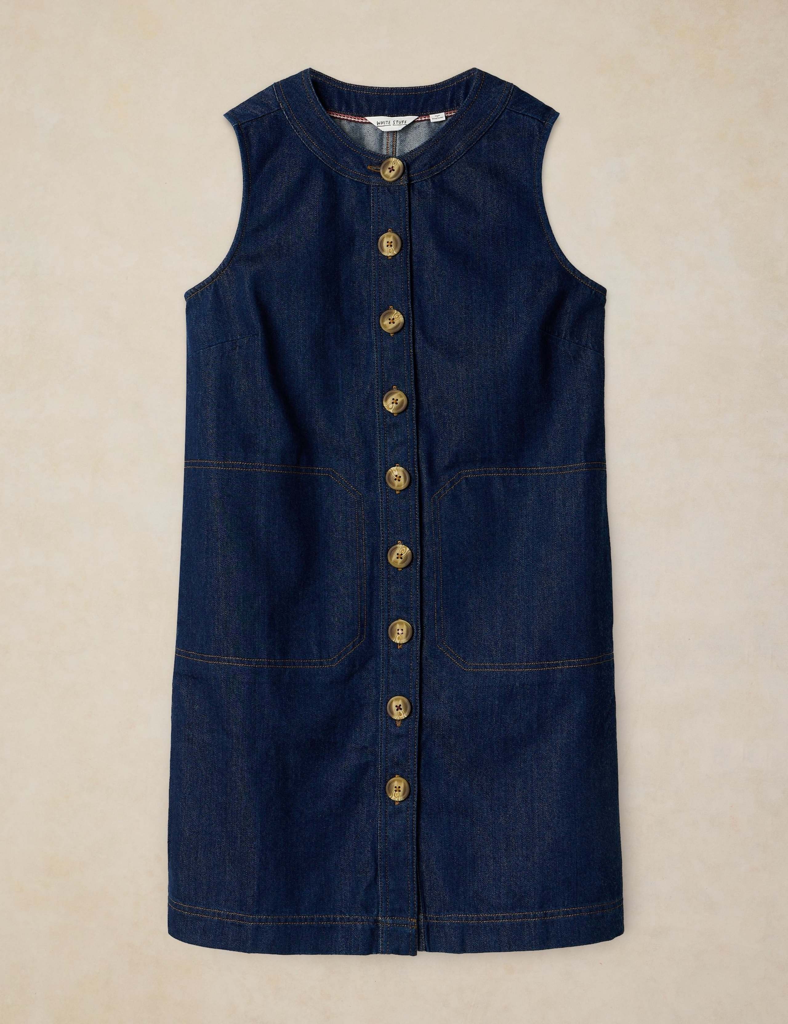 Denim Striped Midi Shift Dress 2 of 6