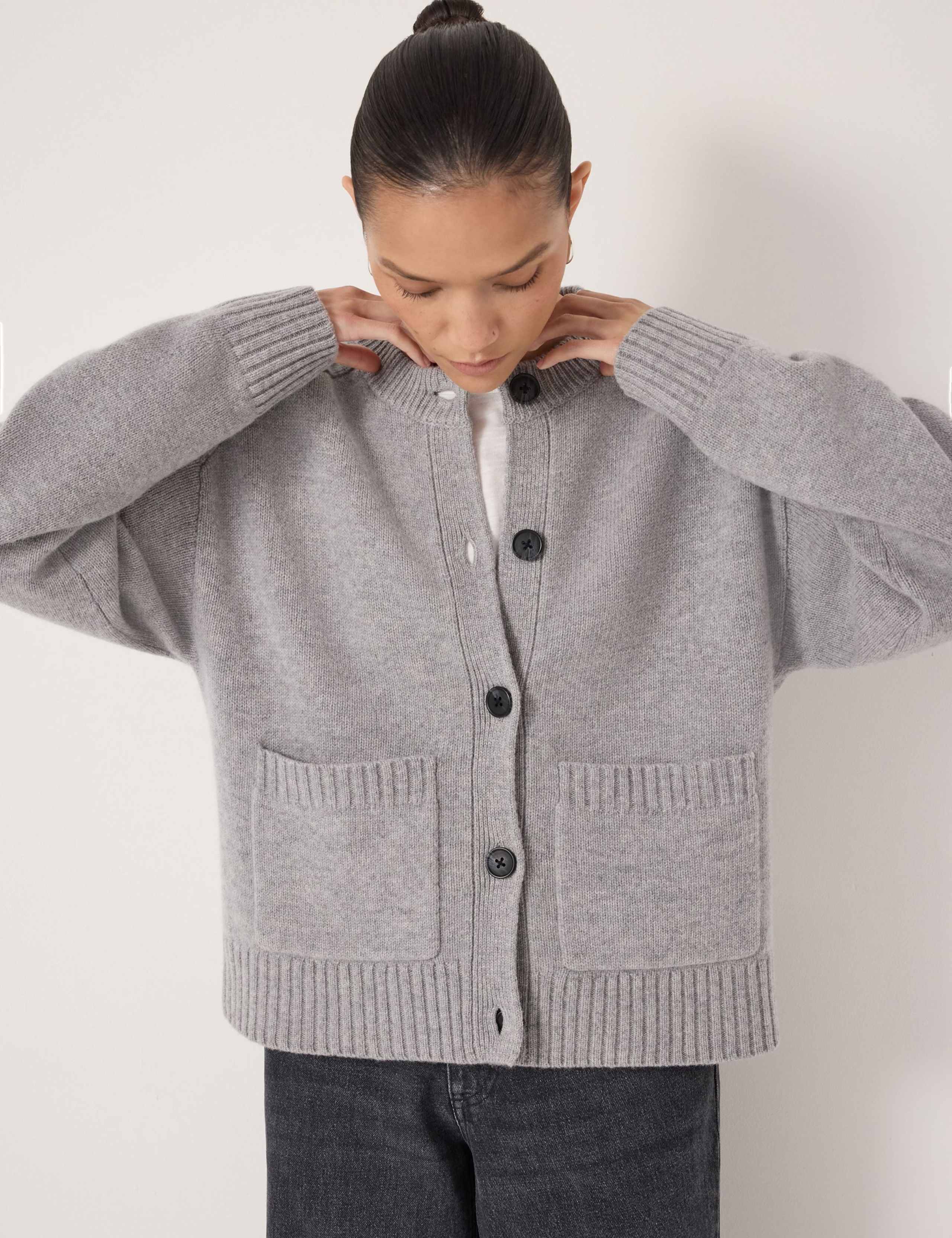 Pure Merino Wool Crew Neck Cardigan 1 of 5