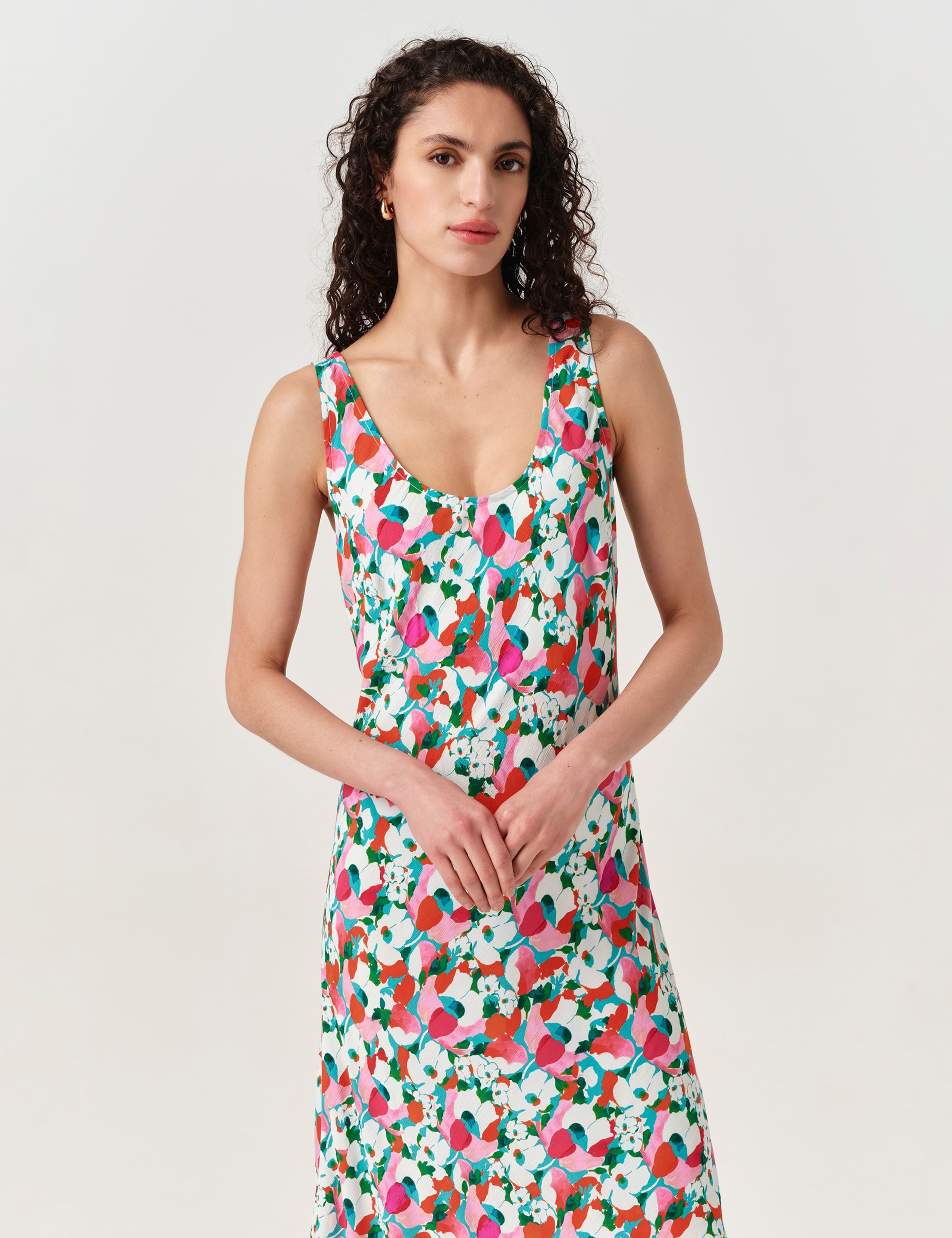 Crepe Floral Scoop Neck Midi Slip Dress 2 of 7