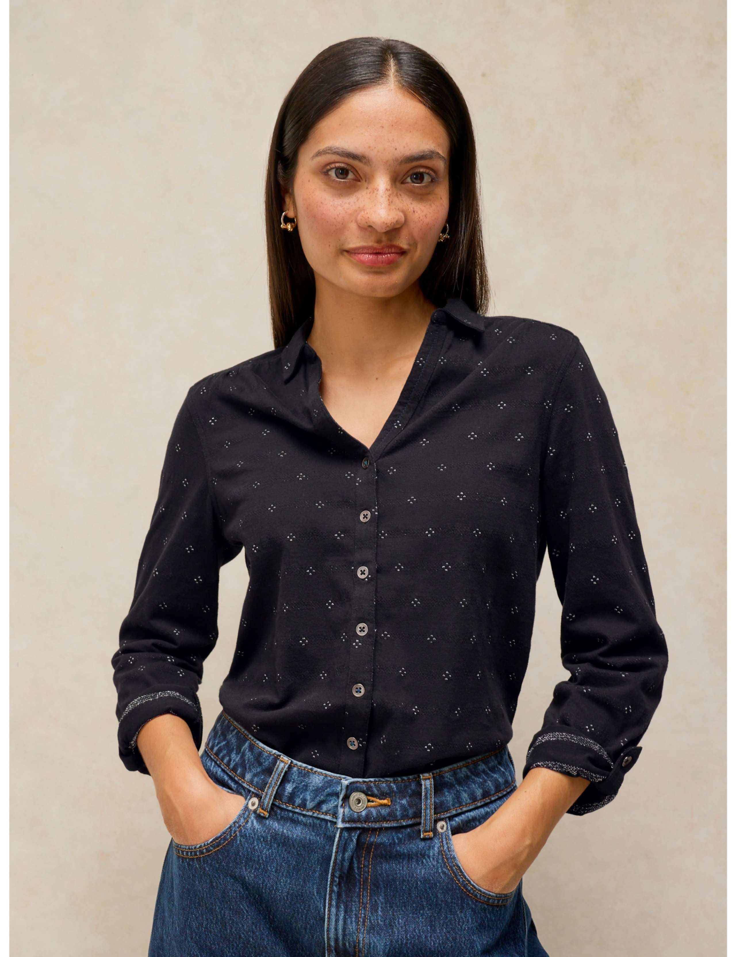 Annie Cotton Rich Embellished Collared Shirt 1 of 6